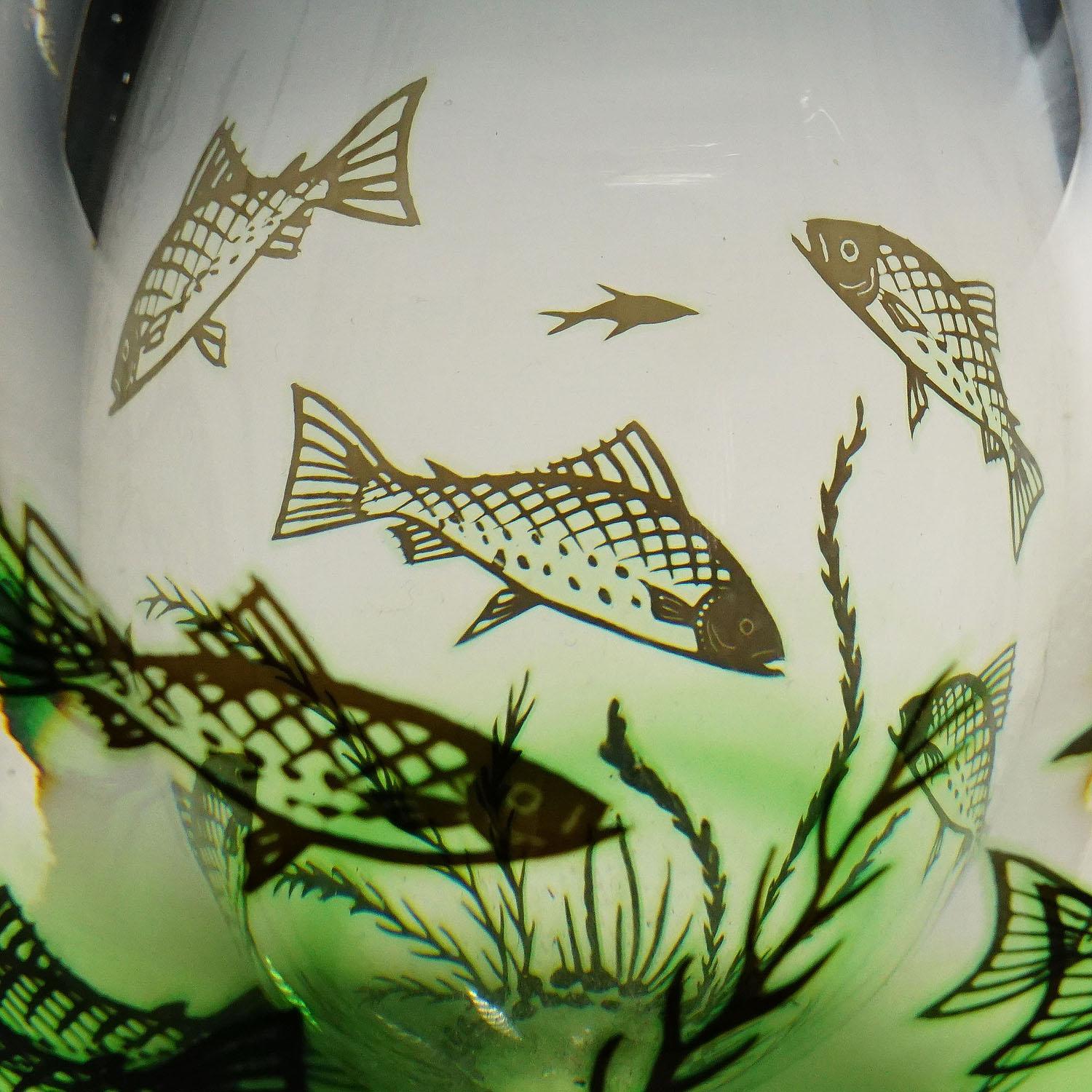 Fisch-Graal-Vase von Edward Hald für Orrefors, Schweden (Glaskunst) im Angebot