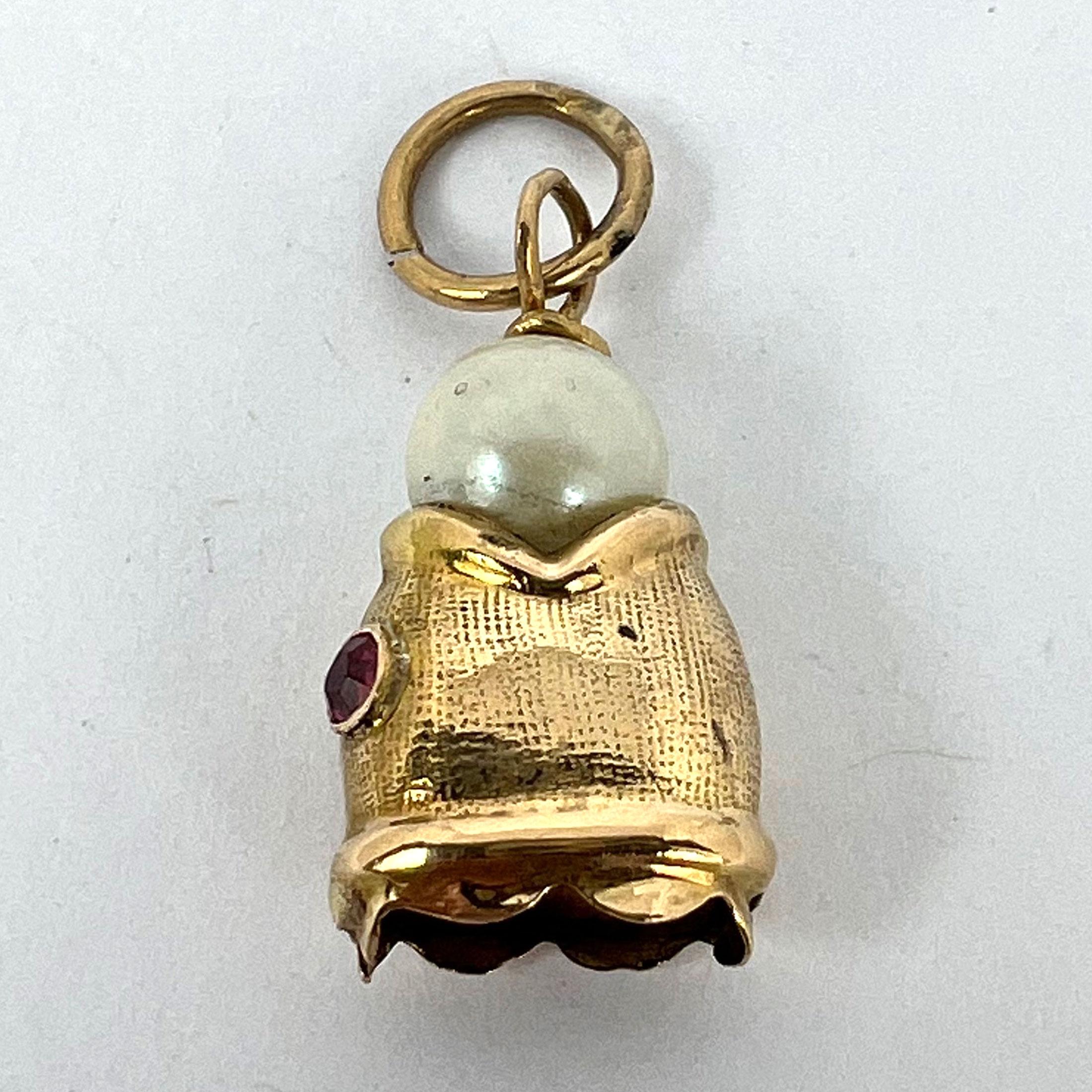 Fish Head 18K Yellow Gold Pearl Charm Pendant For Sale 7