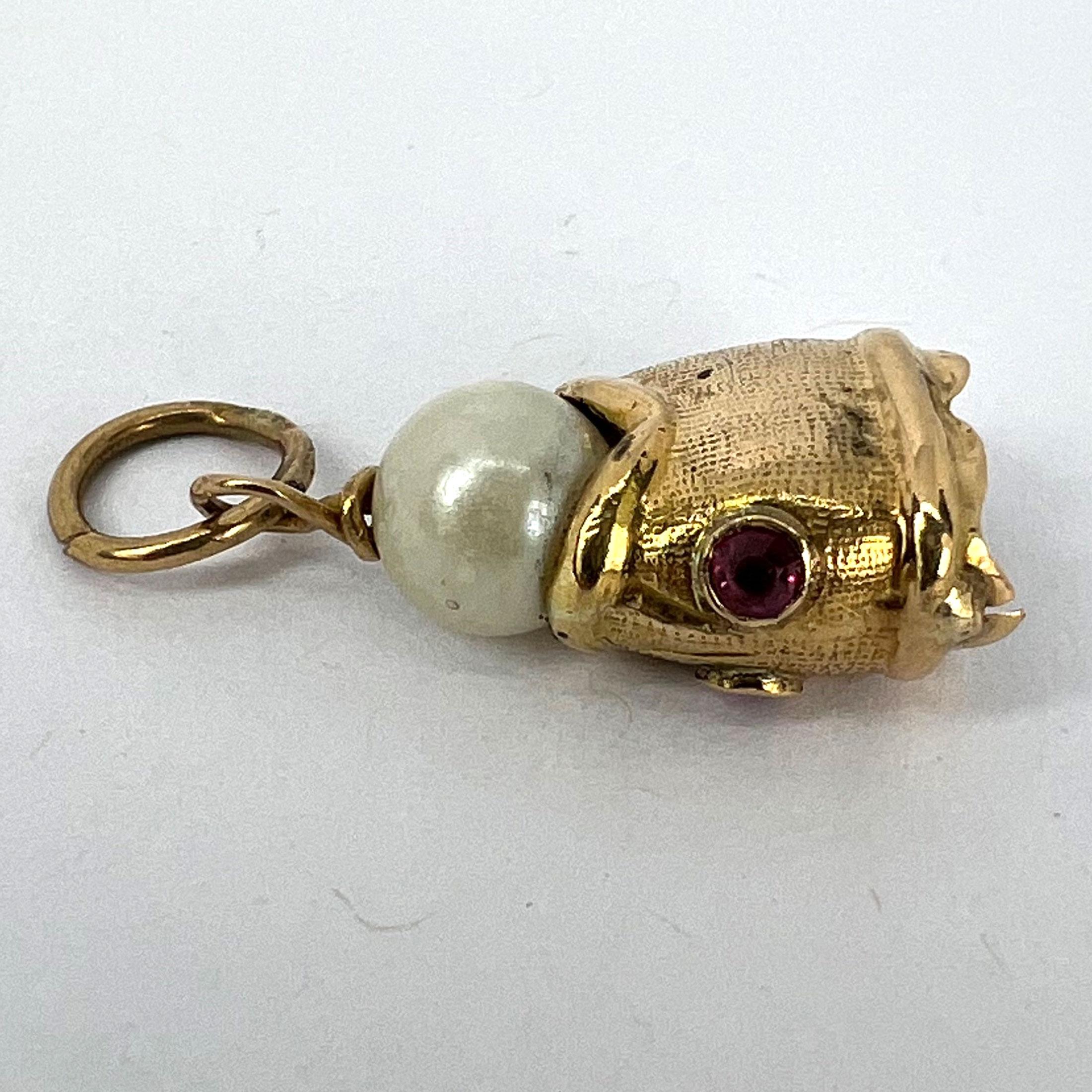 Fish Head 18K Yellow Gold Pearl Charm Pendant For Sale 10