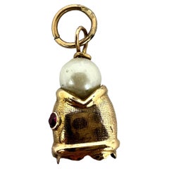 Fish Head 18K Yellow Gold Pearl Charm Pendant