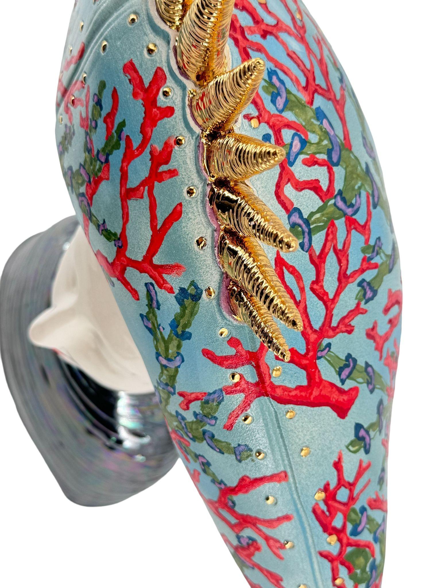 Tête de poisson Lady Sea Motif. Unique, fait et peint à la main. Céramique 2024 Neuf - En vente à San Miniato PI, IT