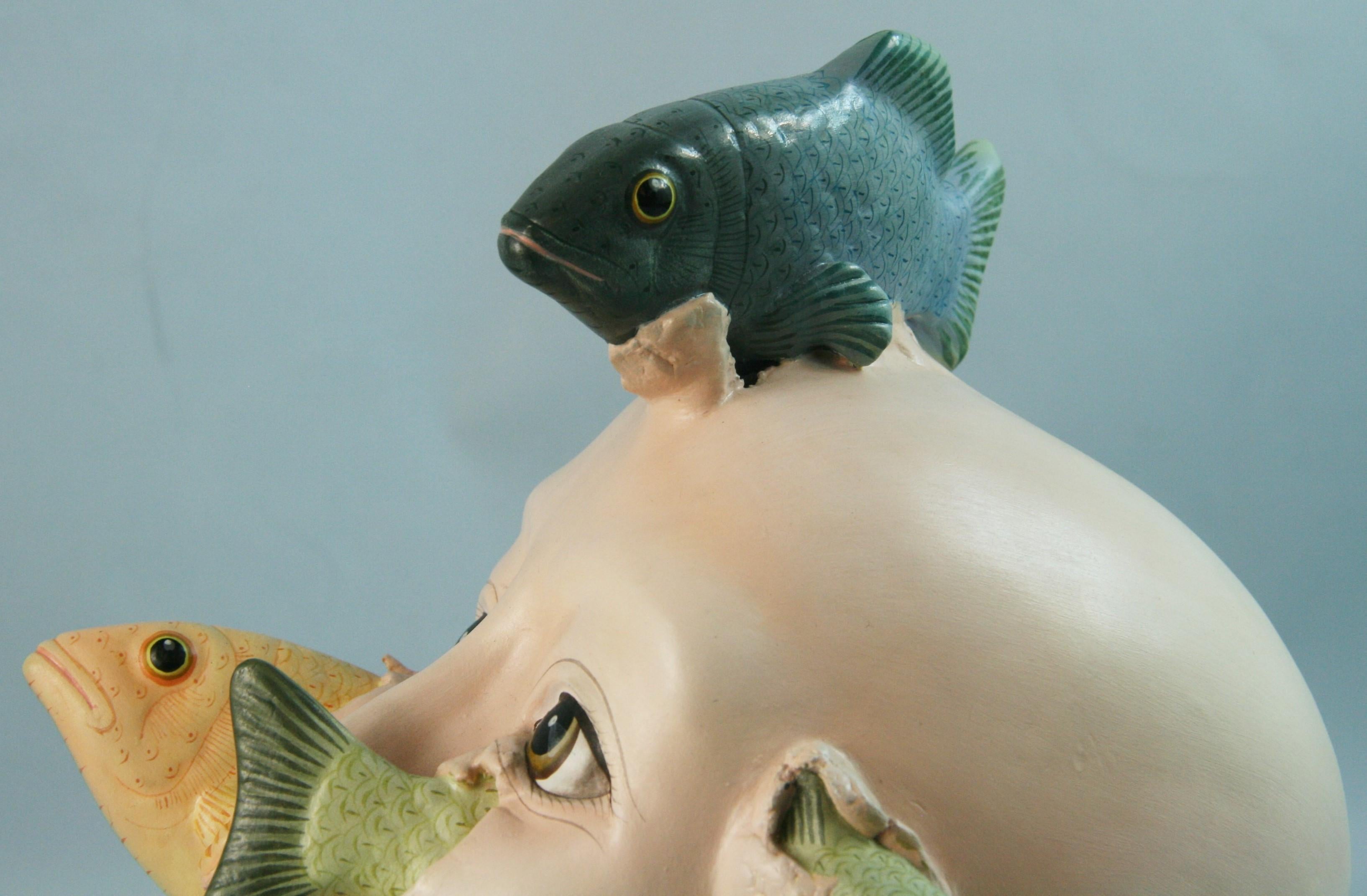 Fischkopf-Keramik-Skulptur aus der Werkstatt von Sergio Bustamante, signiert von Macias im Angebot 7