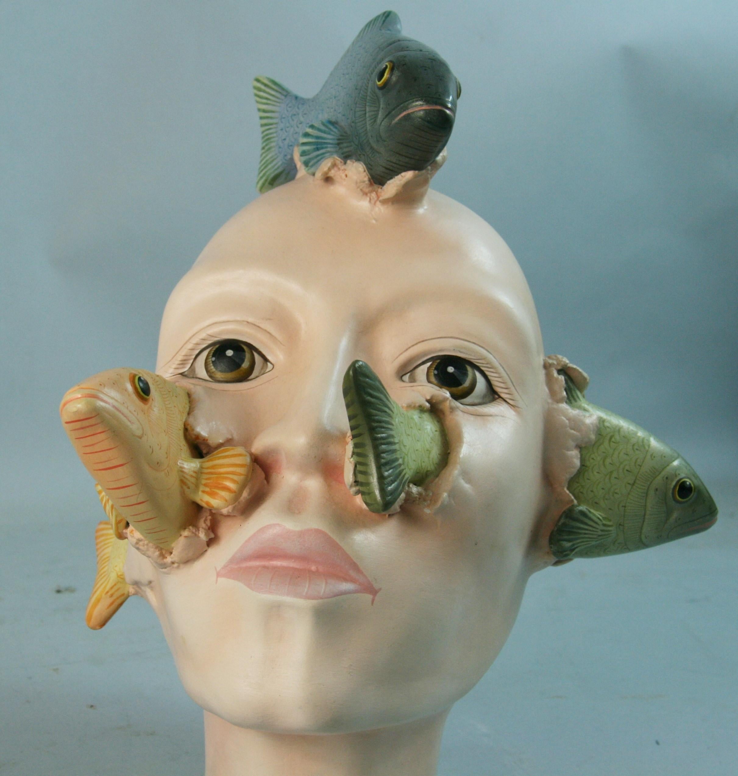 Fish Head Pottery Sculpture from Workshop of Sergio Bustamante signed by Macias For Sale 2