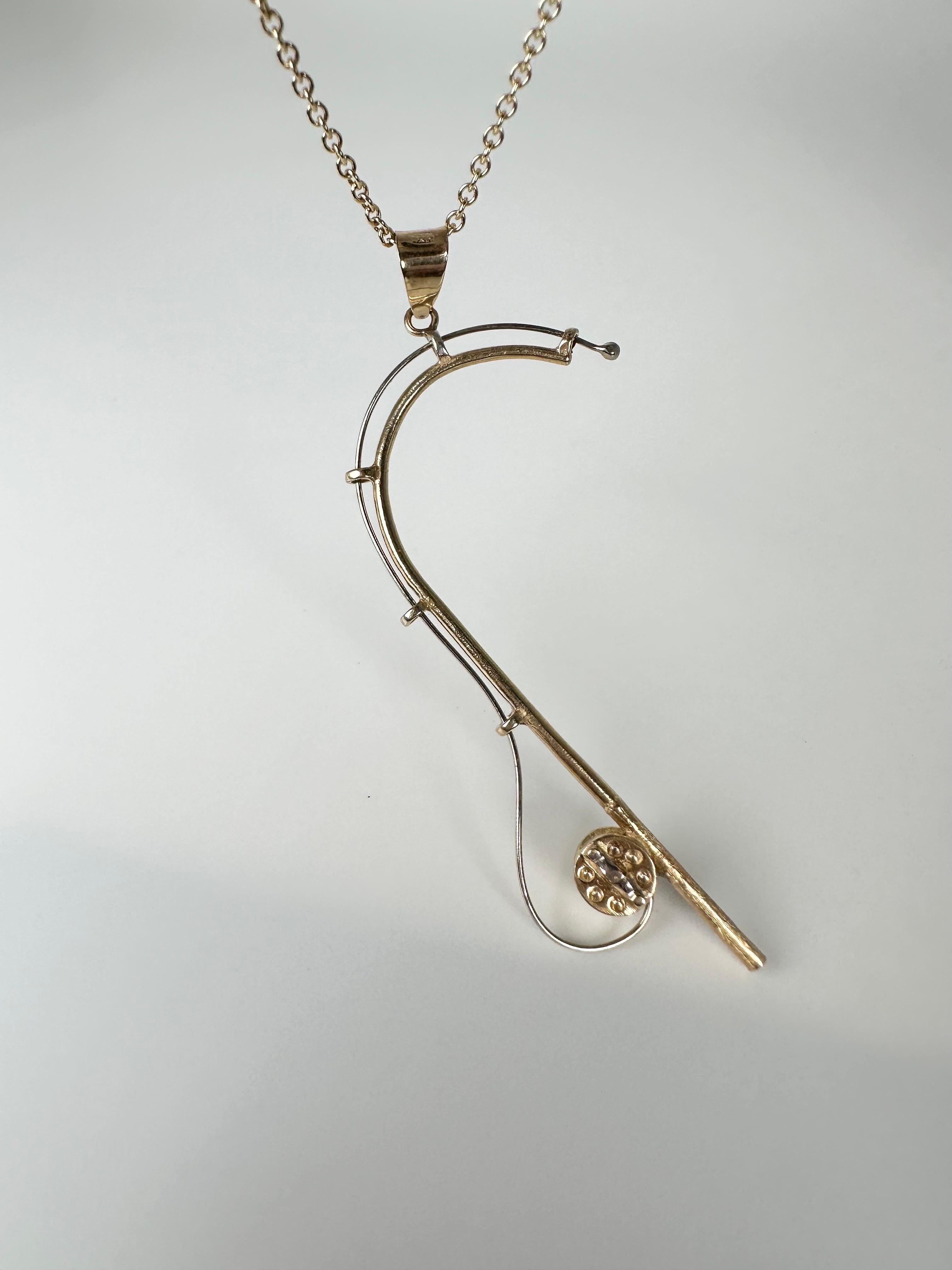 Women's or Men's Fish Hook Rod pendant necklace  For Sale
