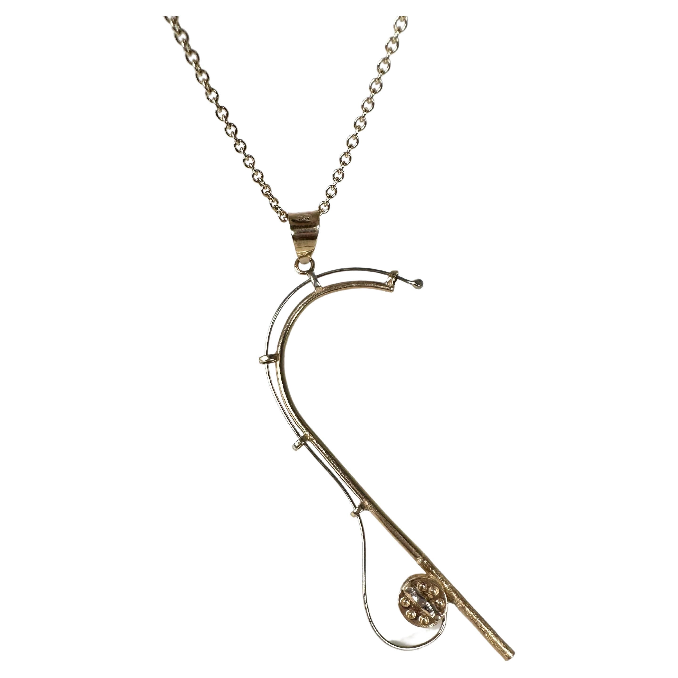 Fish Hook Rod pendant necklace  For Sale