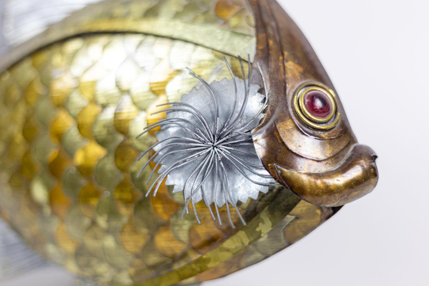 Fish in Copper, Brass and Tin Leaves, 1970s In Good Condition For Sale In Saint-Ouen, FR