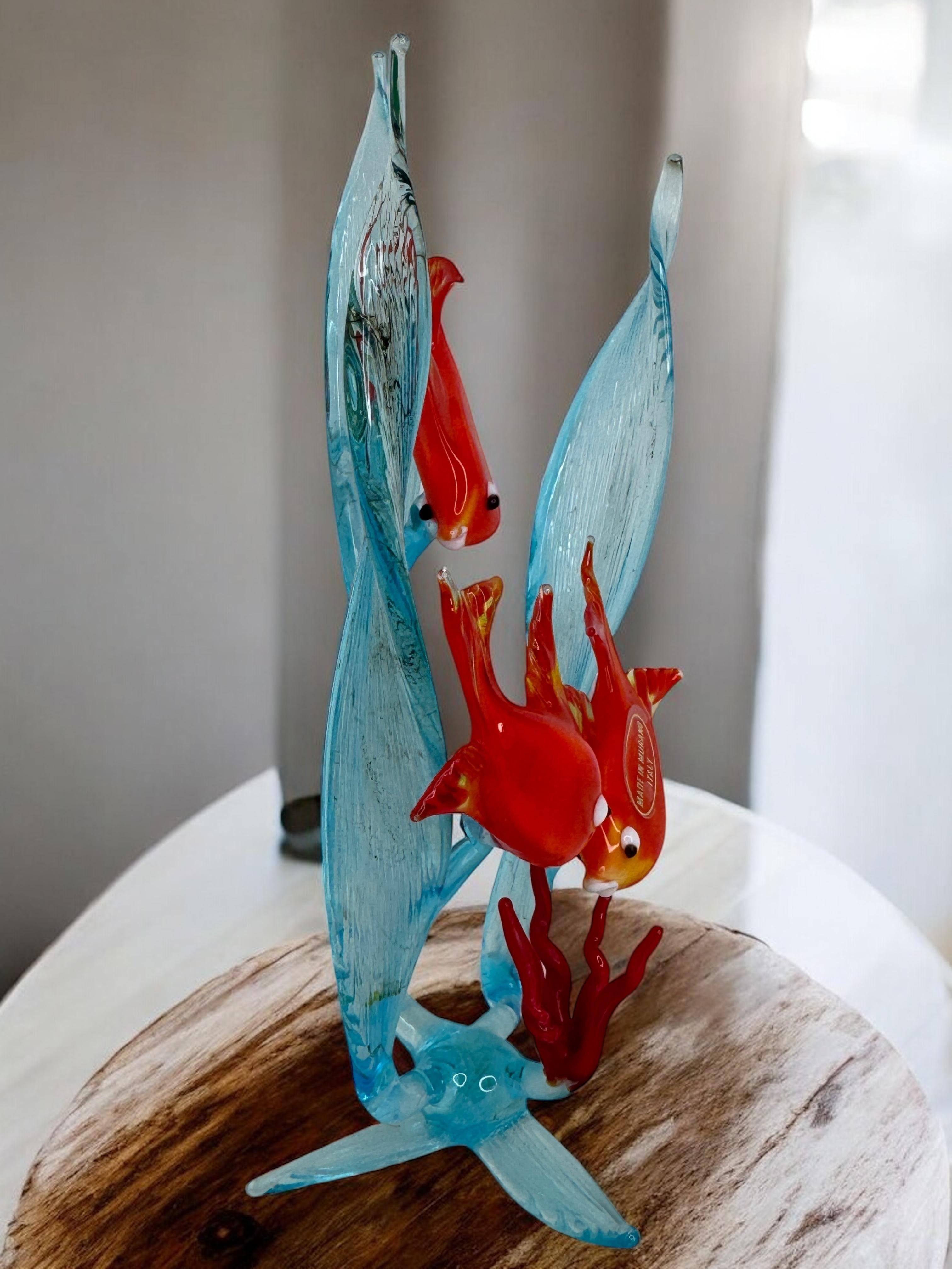 Fish In Corals Murano Art Glass Sculpture Figure Mid-20th Century, Venice Italy 3