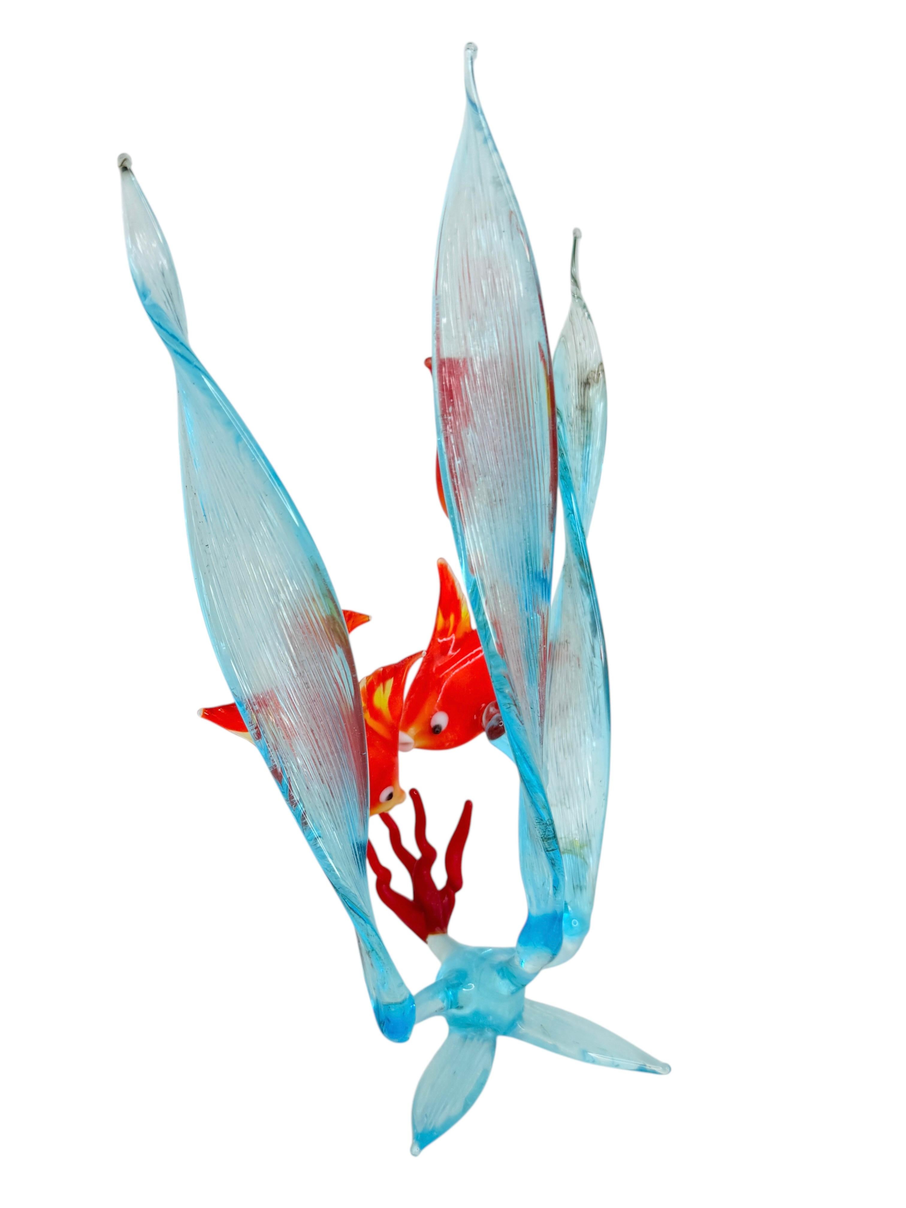 Fish In Corals Murano Art Glass Sculpture Figure Mid-20th Century, Venice Italy Italiano