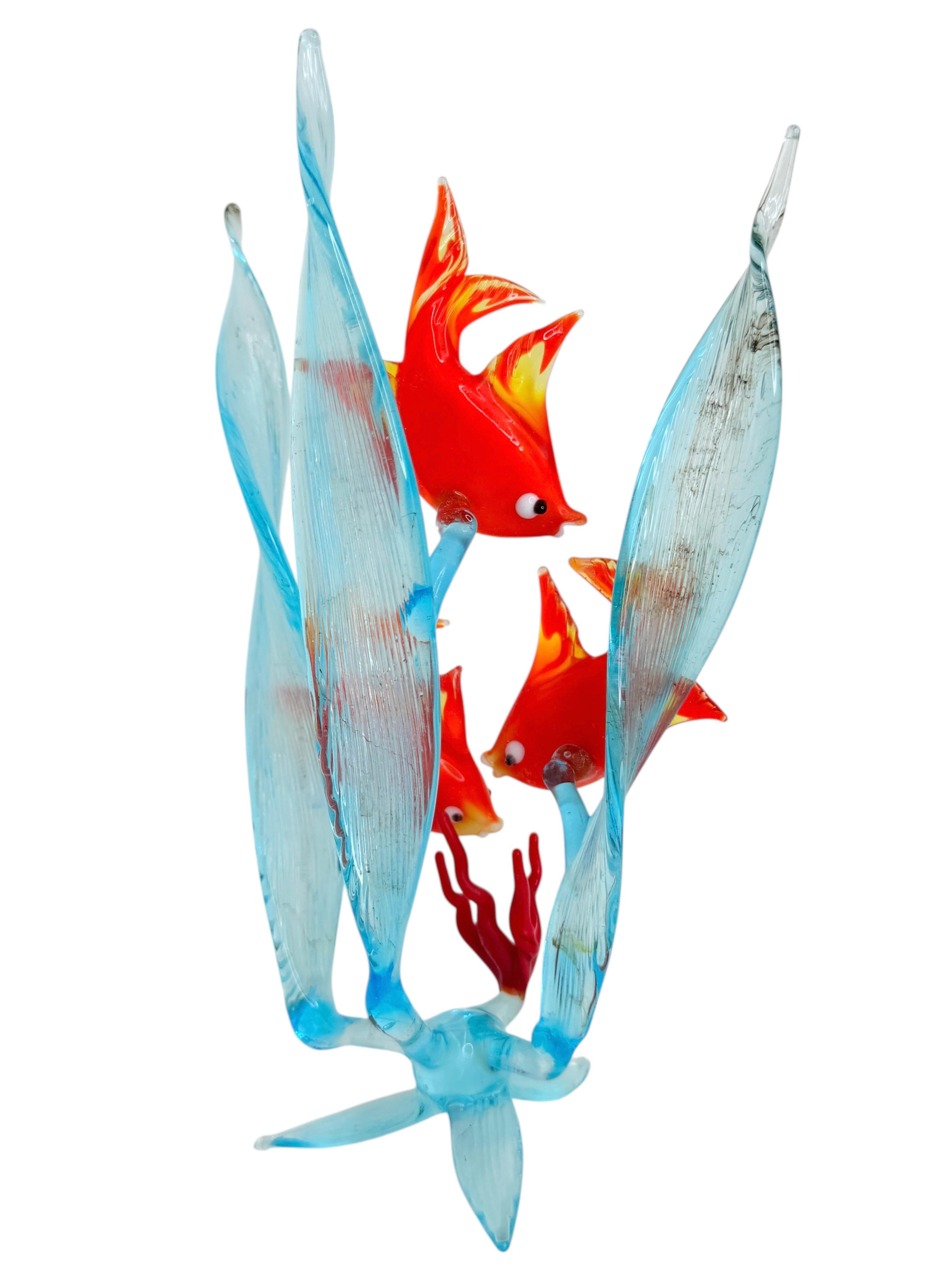 Fish In Corals Murano Art Glass Sculpture Figure Mid-20th Century, Venice Italy en Bueno Estado en Nuernberg, DE