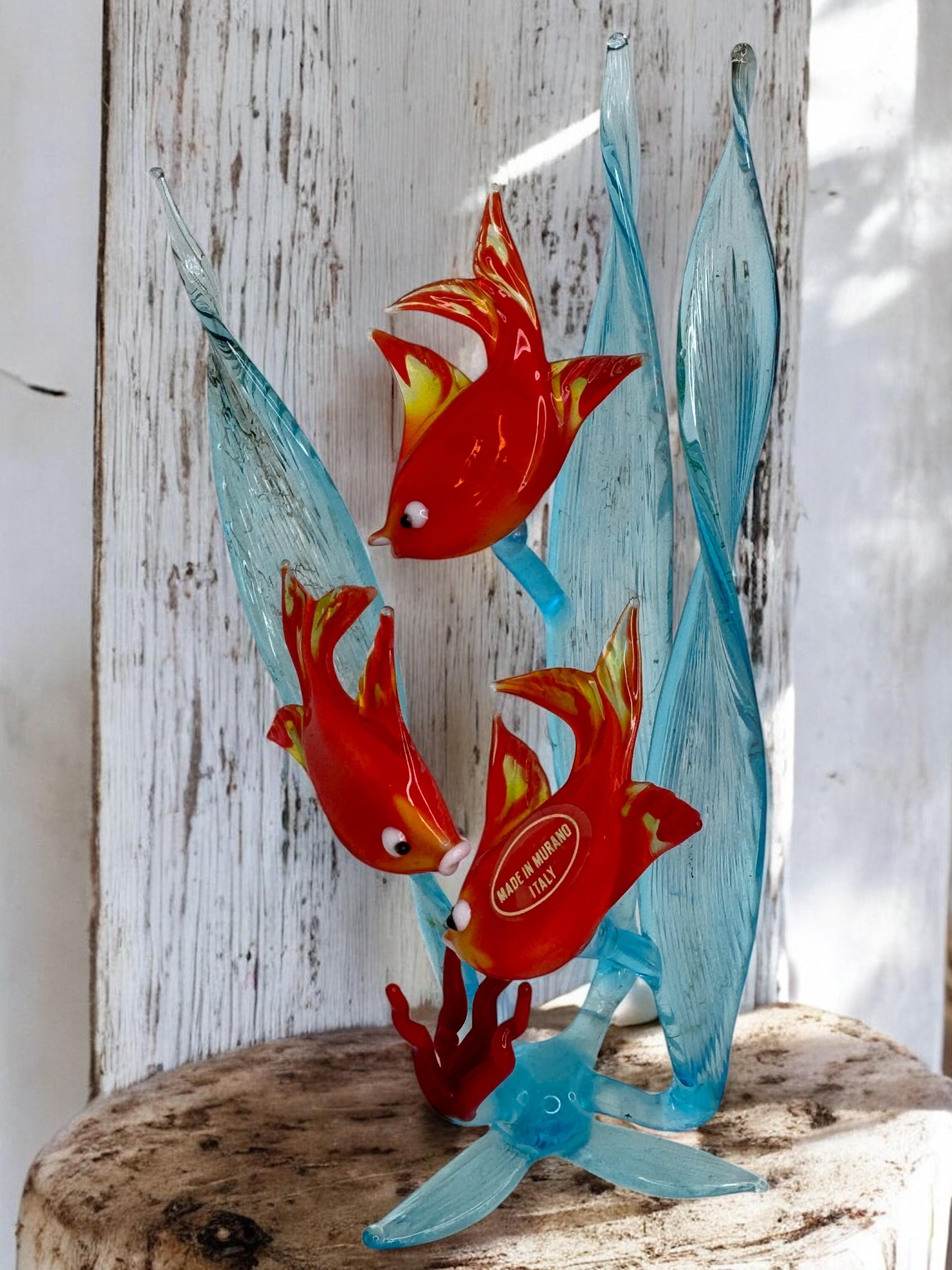 Fish In Corals Murano Art Glass Sculpture Figure Mid-20th Century, Venice Italy 2
