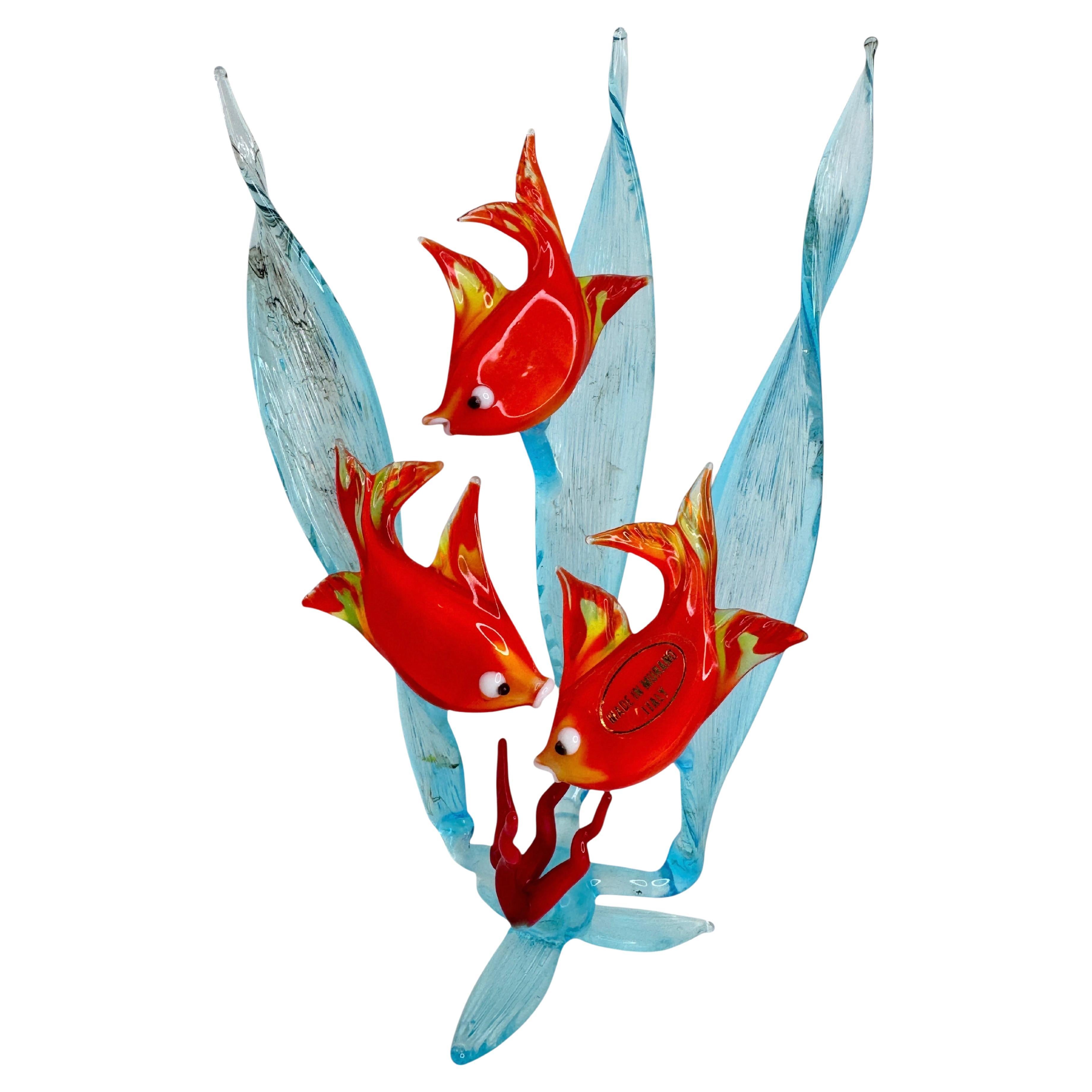 Fish In Corals Murano Art Glass Sculpture Figure Mid-20th Century, Venice Italy