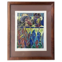 "Fish Market" Limited Edition Block Print by Avi Kiriaty in Koa Wood Frame