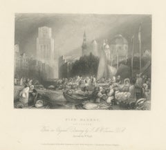Fischmarkt, Rotterdam nach J.M.W. Turner, antike Radierung, um 1845