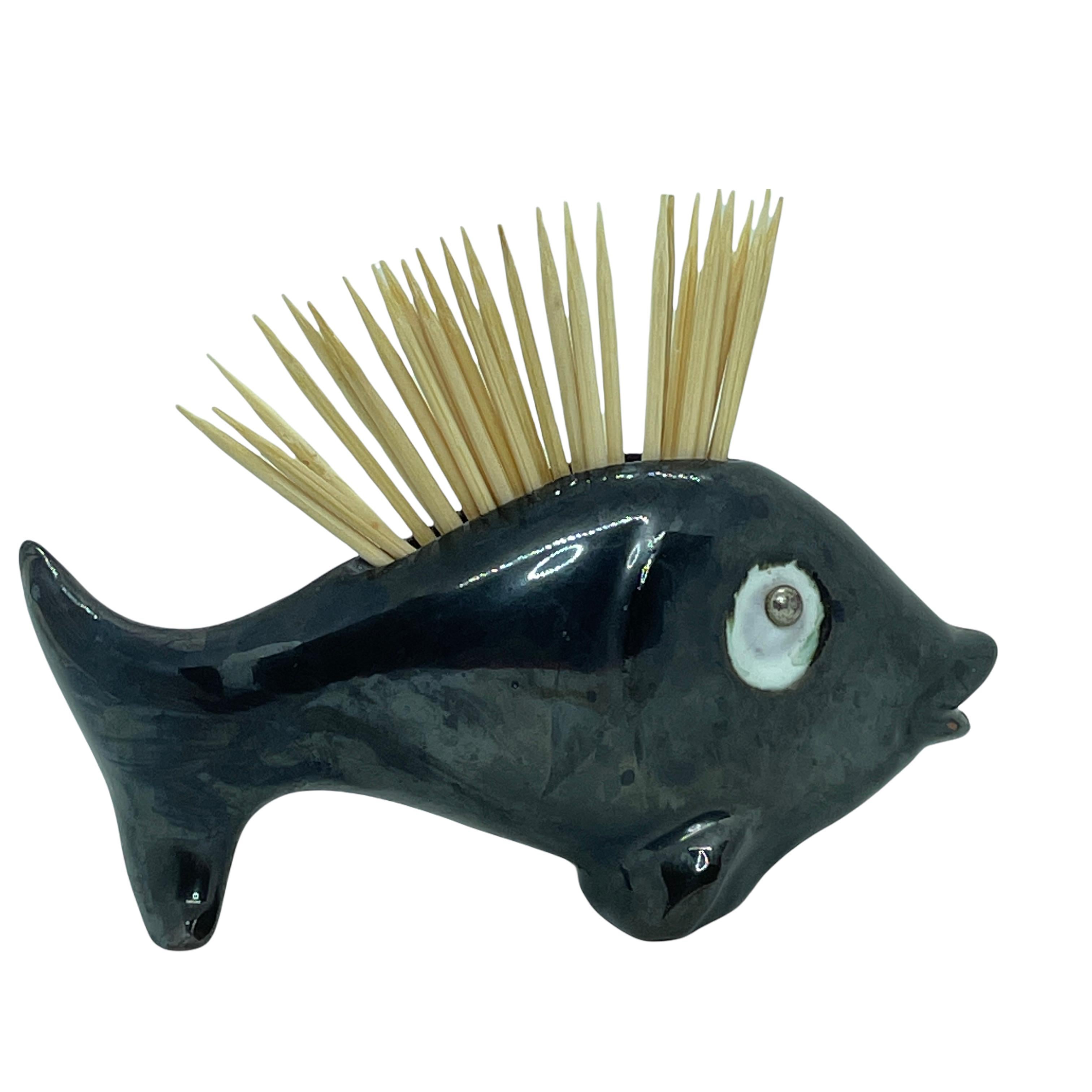 Austrian Fish Midcentury Ceramic Toothpick Stand by Leopold Anzengruber, Vienna Austria For Sale