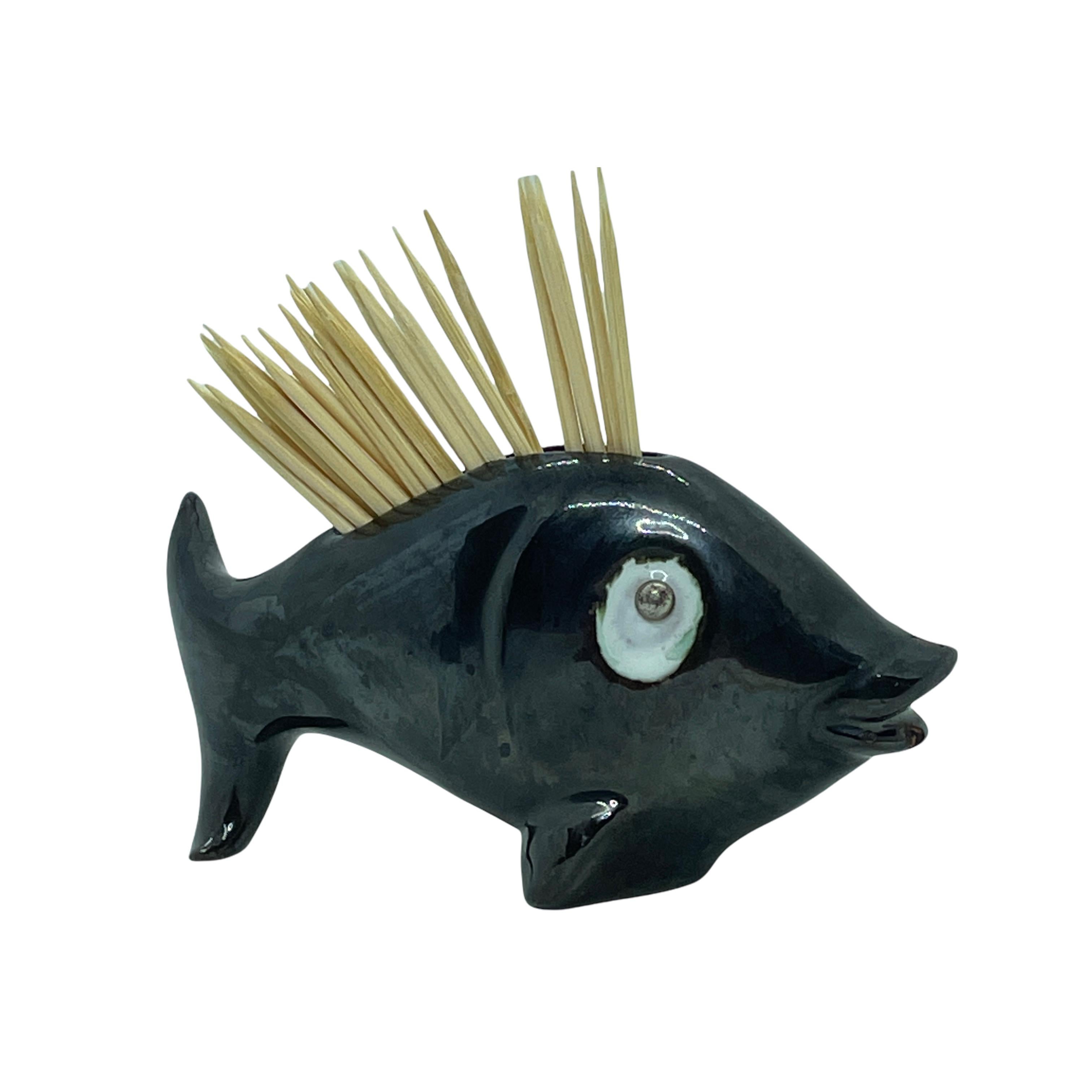 Glazed Fish Midcentury Ceramic Toothpick Stand by Leopold Anzengruber, Vienna Austria For Sale