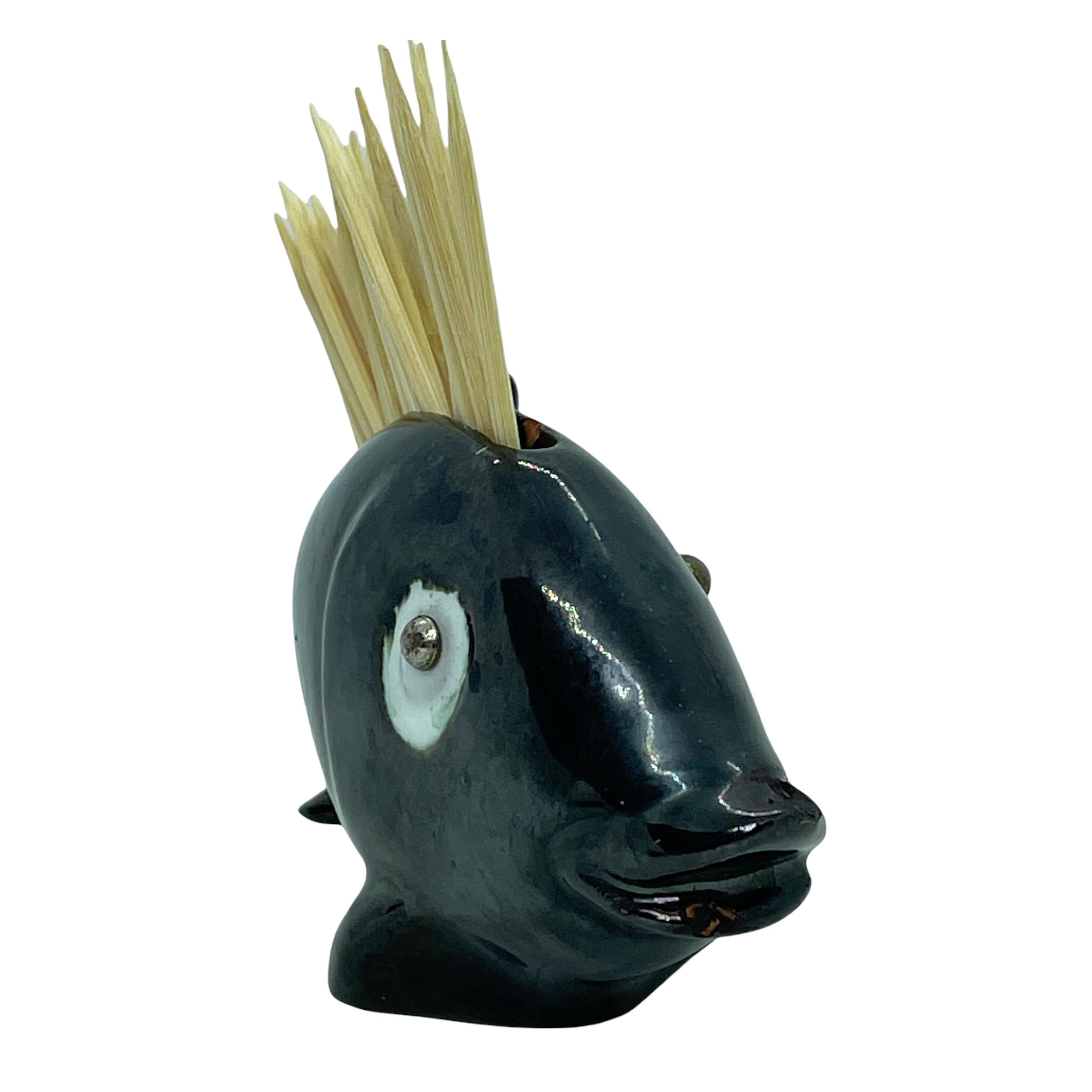 Fish Midcentury Ceramic Toothpick Stand by Leopold Anzengruber, Vienna Austria In Good Condition For Sale In Nuernberg, DE