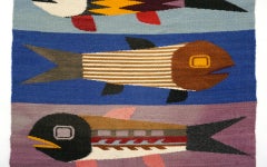 Fish Motif Tapestry in the Style of Evelyn Ackerman, Vibrant Multicolor