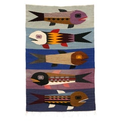 Fish Motif Tapestry in the Style of Evelyn Ackerman, Vibrant Multicolor