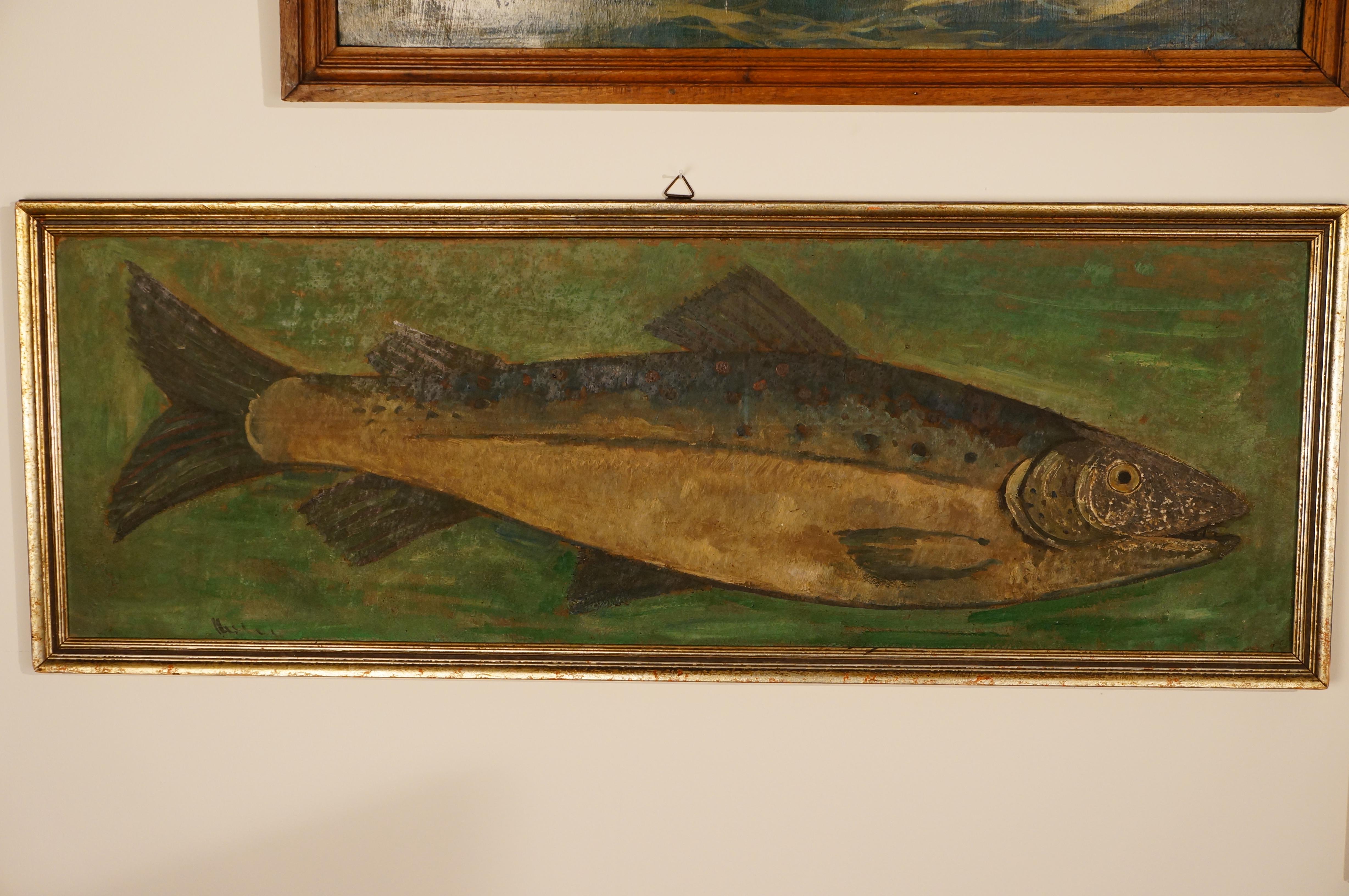 Wonderful natural painting of a fish! 

Measures: H:83cm W:30cm.