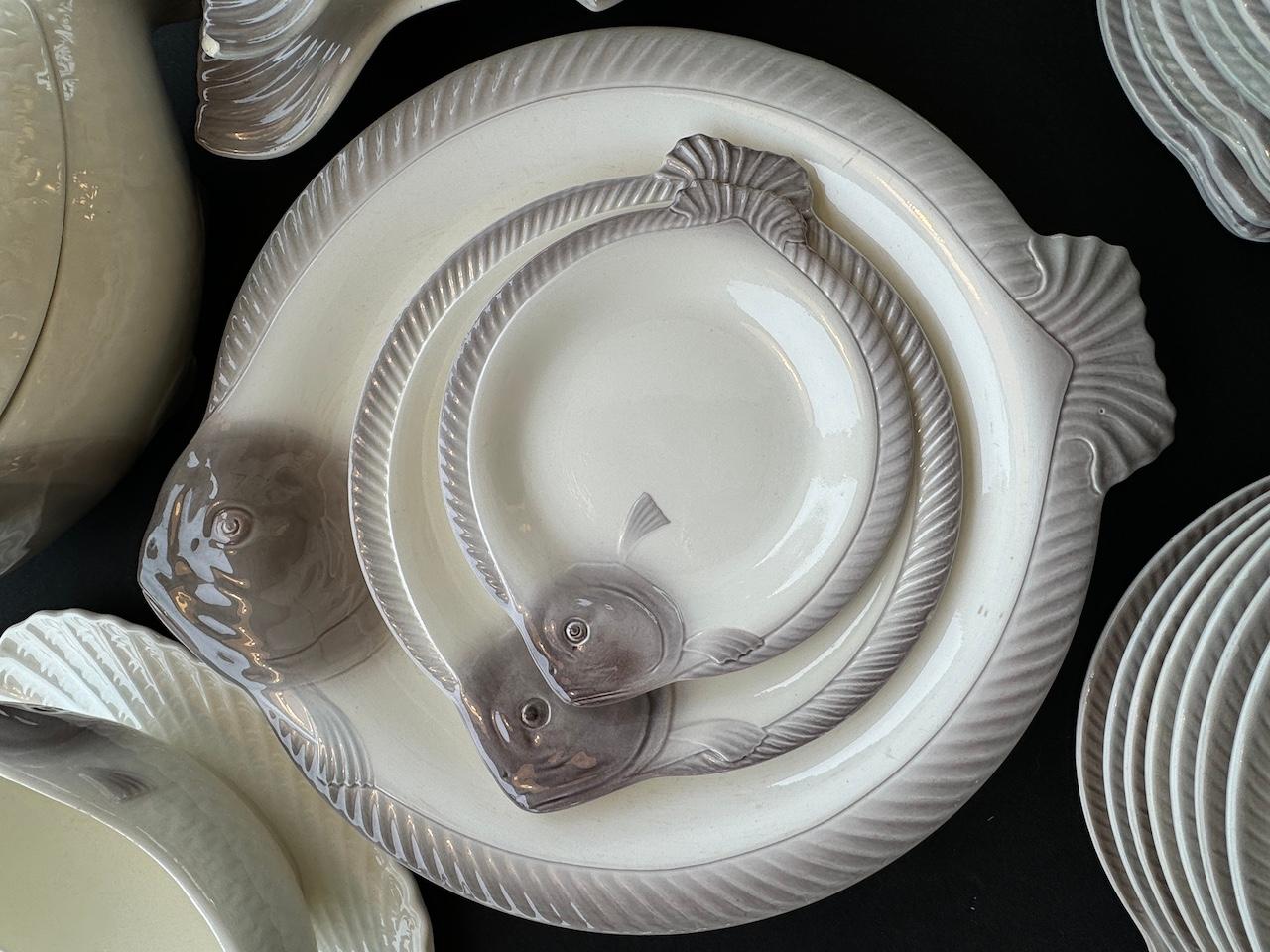 24 Platos y cubiertos de pescado Loza vidriada Waechtersbach Alemania A. Müller 1