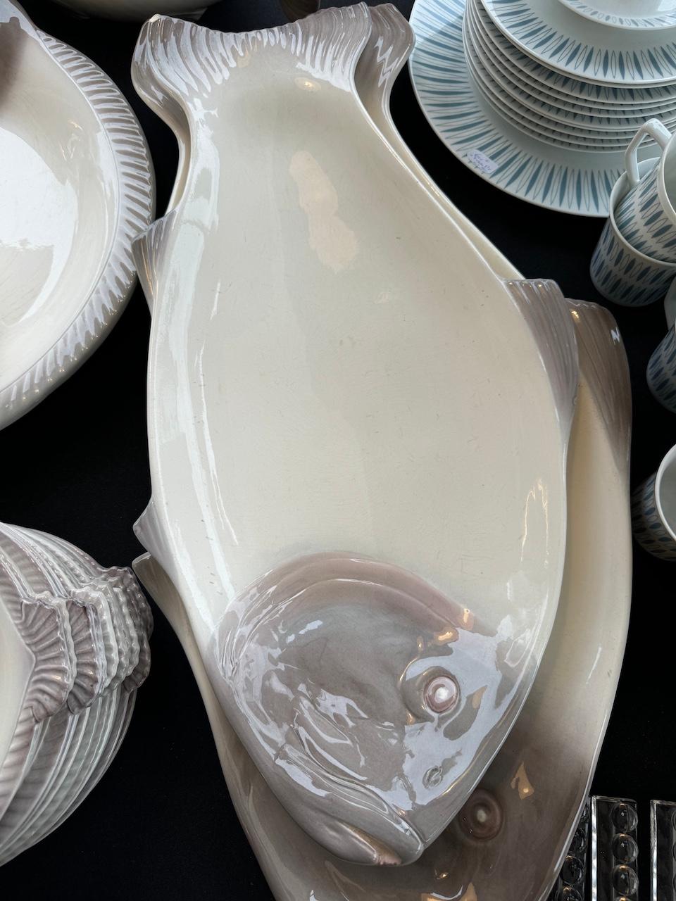 24 Platos y cubiertos de pescado Loza vidriada Waechtersbach Alemania A. Müller 4