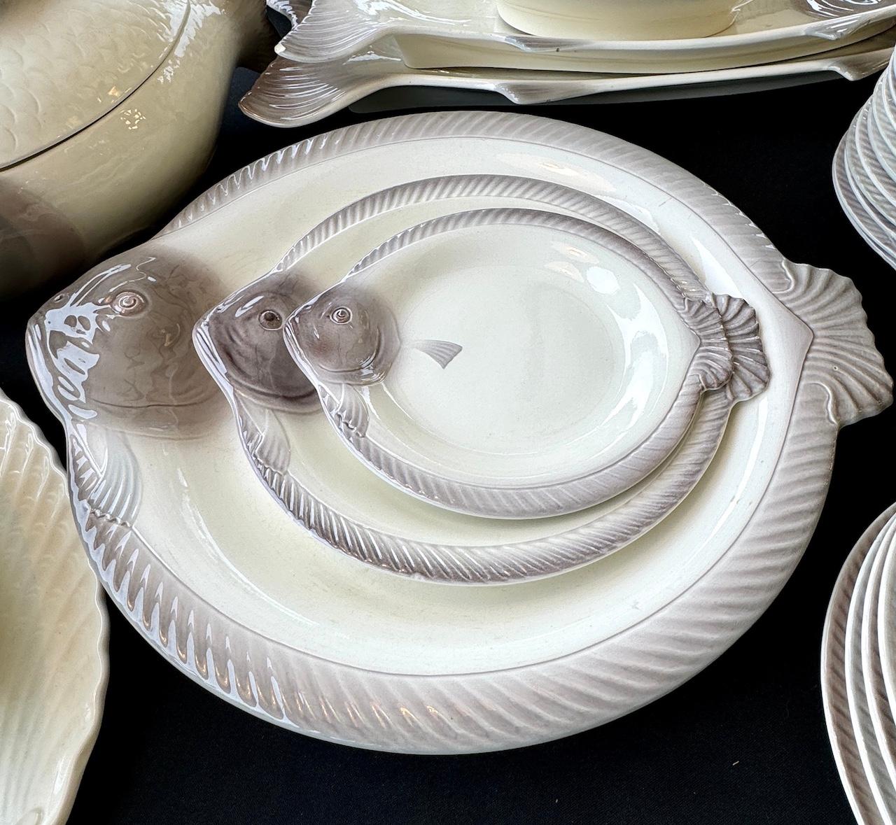 24 Platos y cubiertos de pescado Loza vidriada Waechtersbach Alemania A. Müller Glaseado