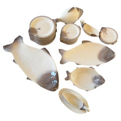 24 Piatti e servizi da pesce in terracotta smaltata Waechtersbach Germania A. Müller
