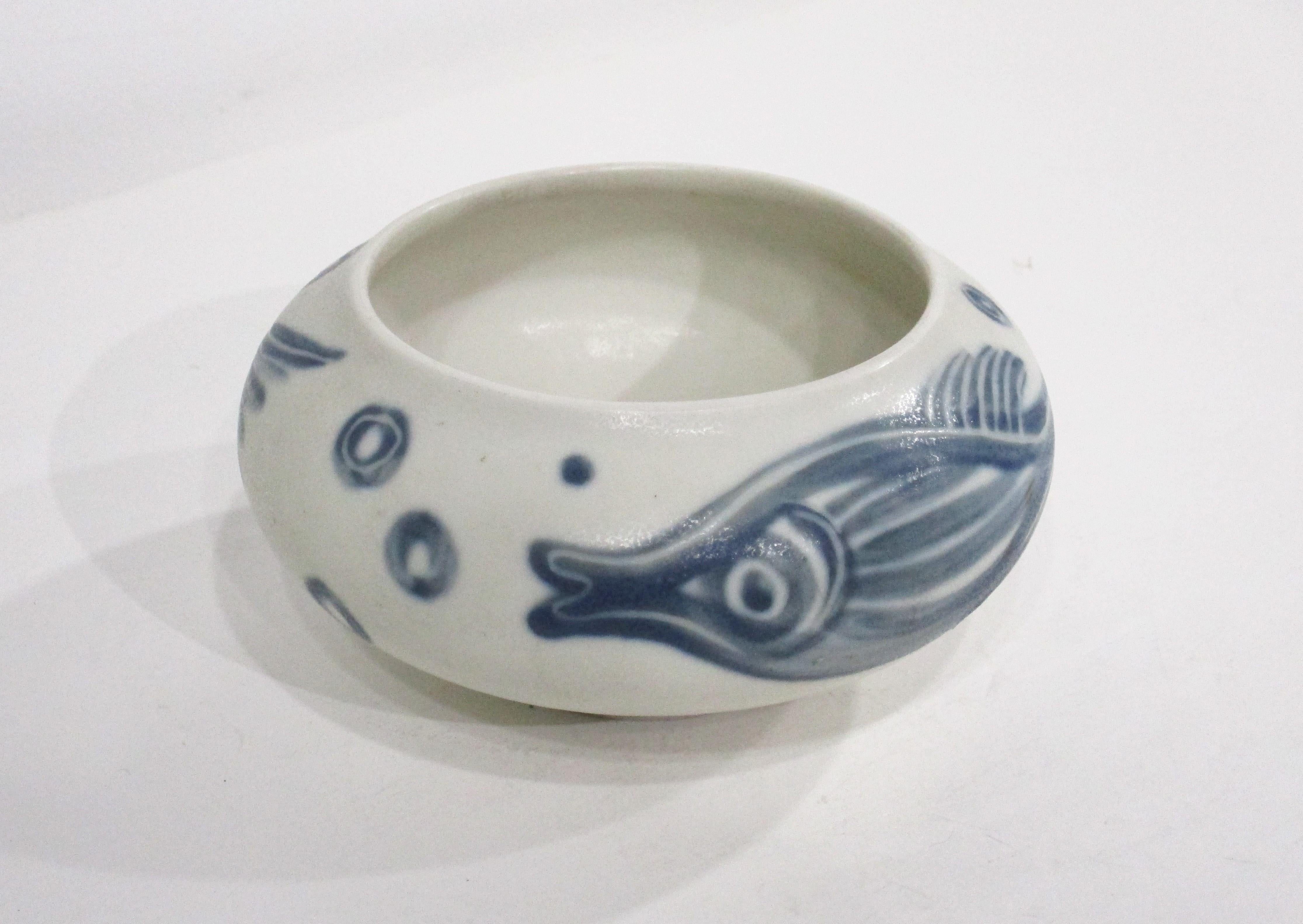 Fish Pottery Bowl by Carl Harry Stalhane for Rorstrand Sweden  In Good Condition For Sale In Cincinnati, OH