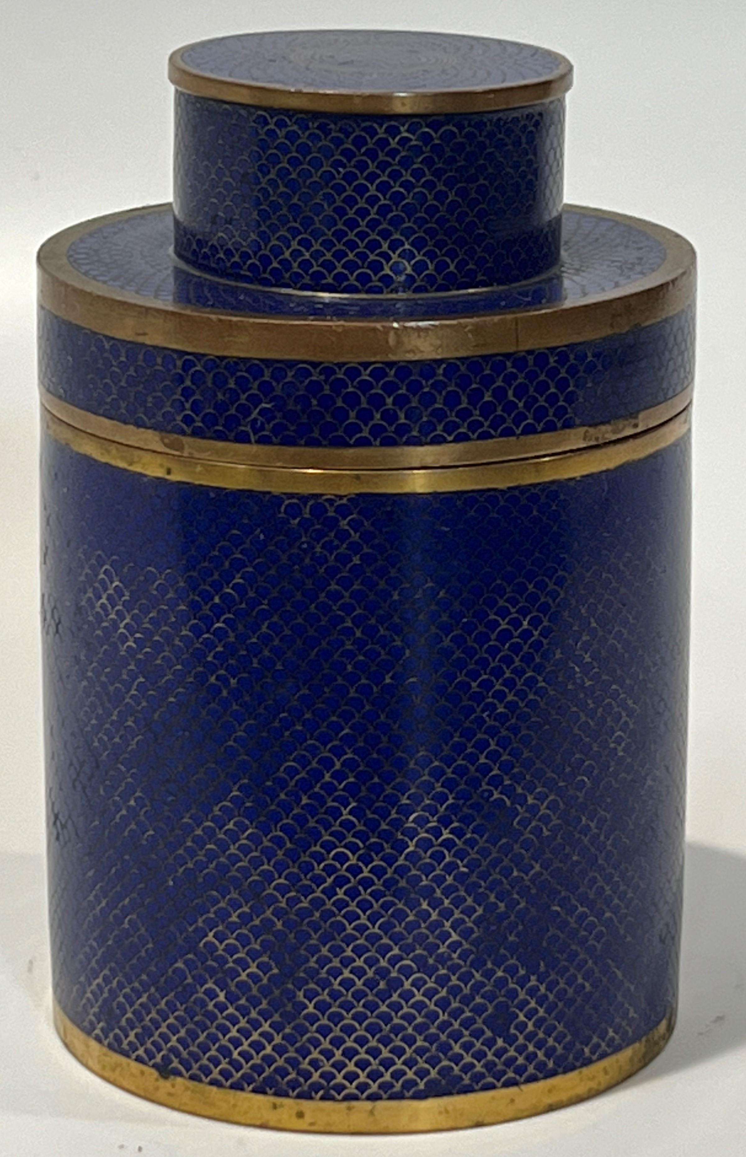 Chinoiserie Fish Scale Midnight Blue Chinese Cloisonne Tobacco Box 1930's For Sale
