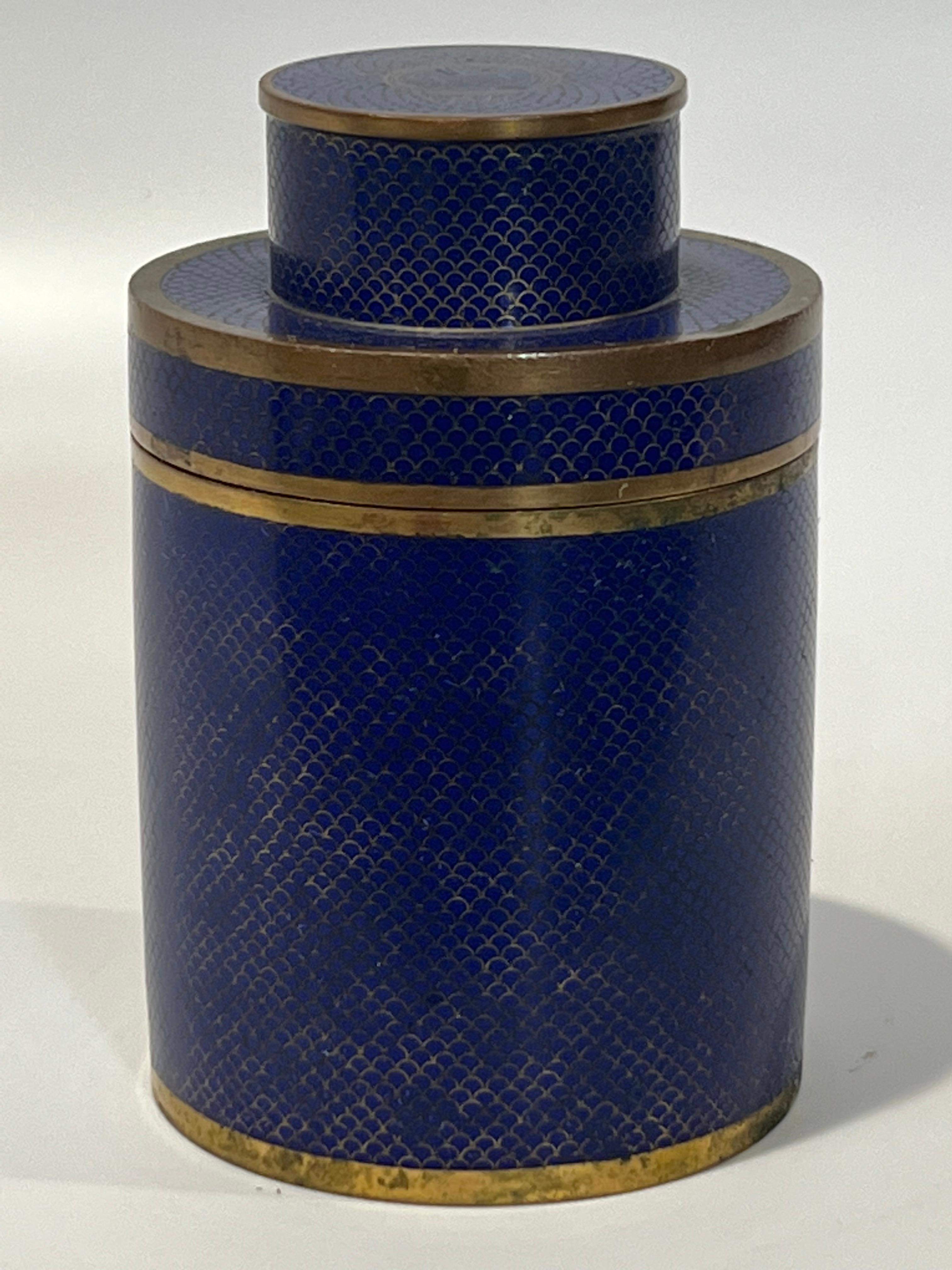 Cloissoné Fish Scale Midnight Blue Chinese Cloisonne Tobacco Box 1930's For Sale
