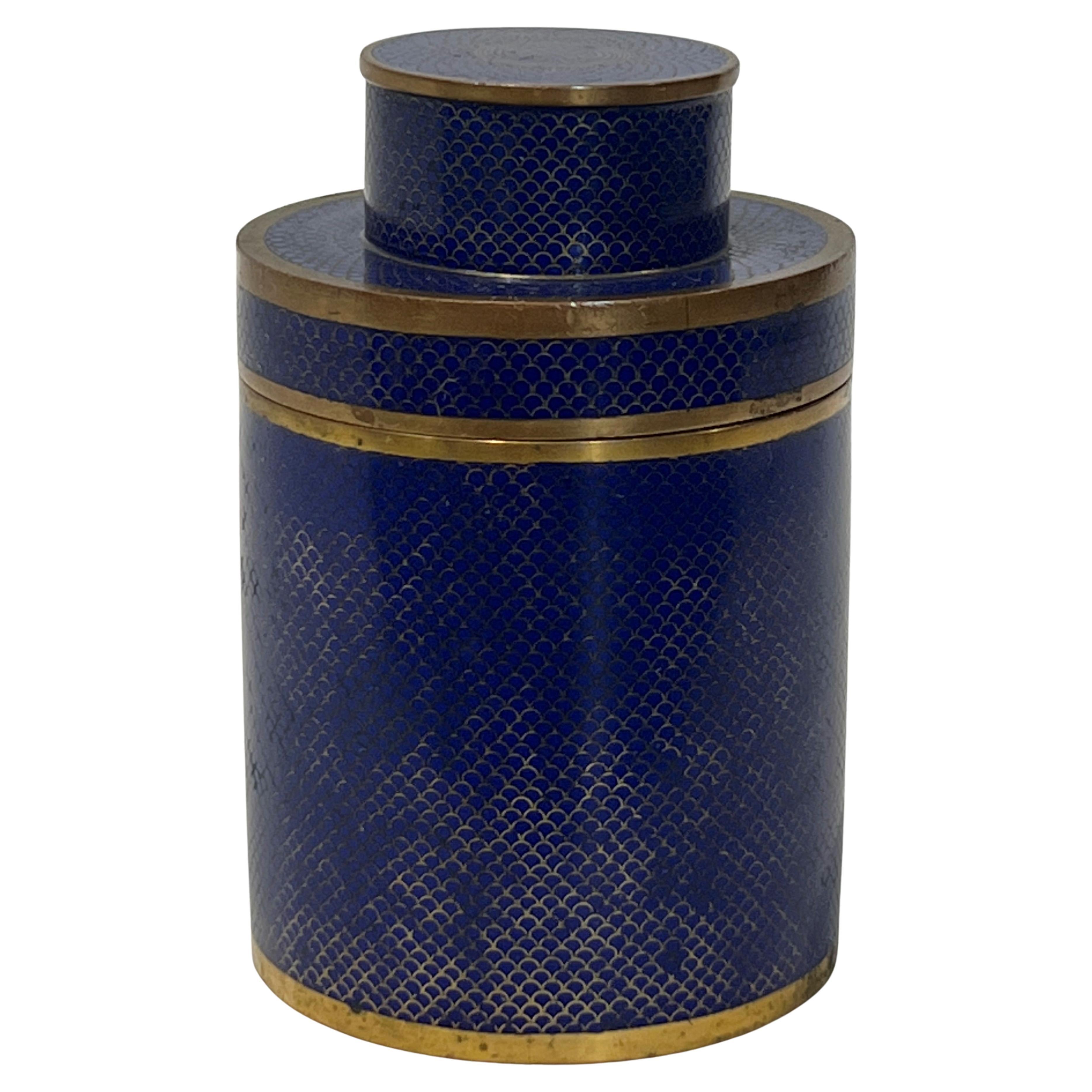 Caja de tabaco china de cloisonné azul noche con escamas de pez Años 30 en venta