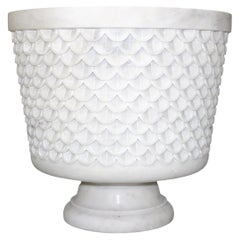 Fish Scale Urn in White Marble Handcrafted in India by Stephanie Odegard