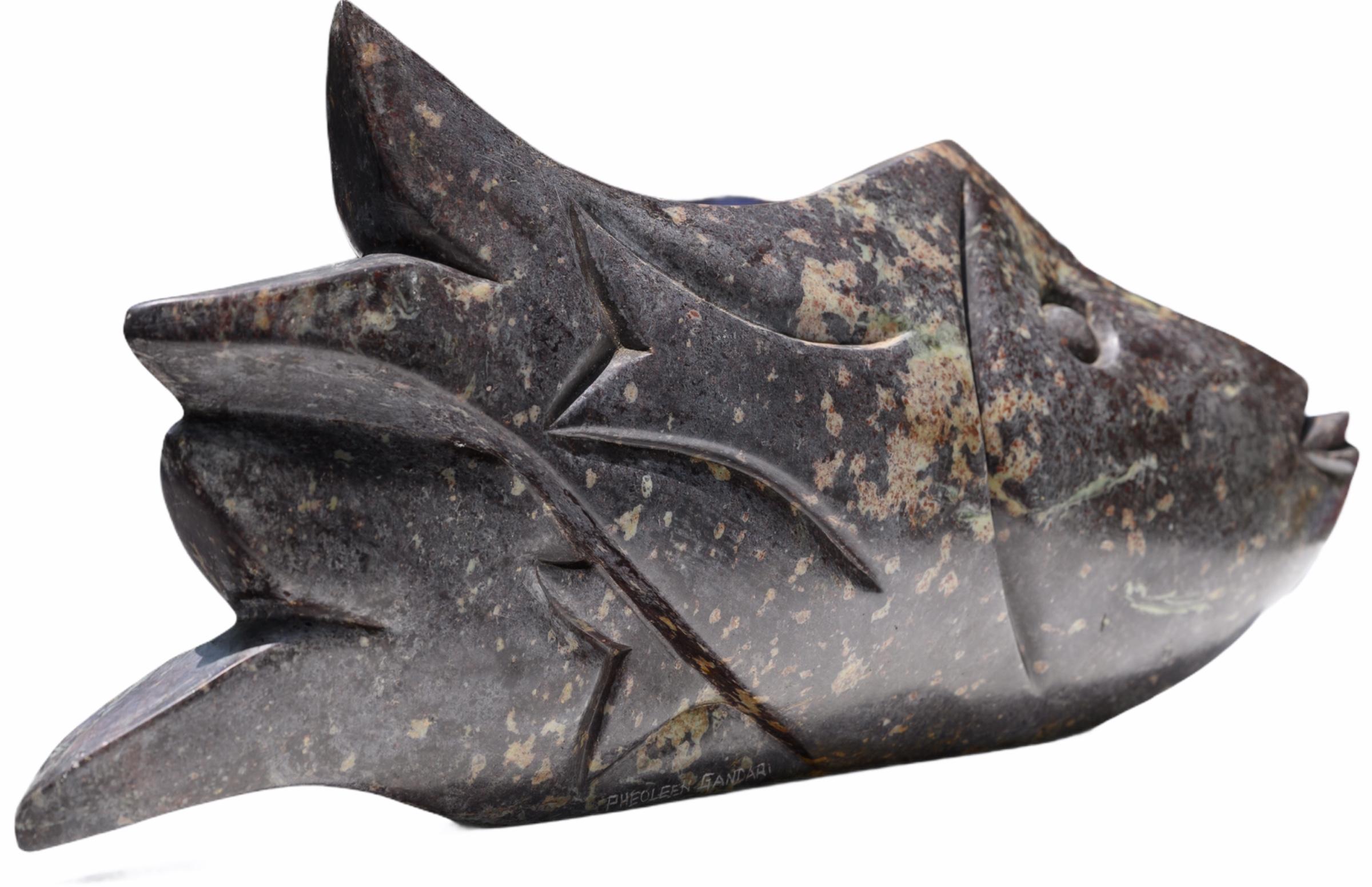 Pheoleen Gandari Hand-Carved Shona Stone Fish Sculpture In Good Condition In Miami, FL