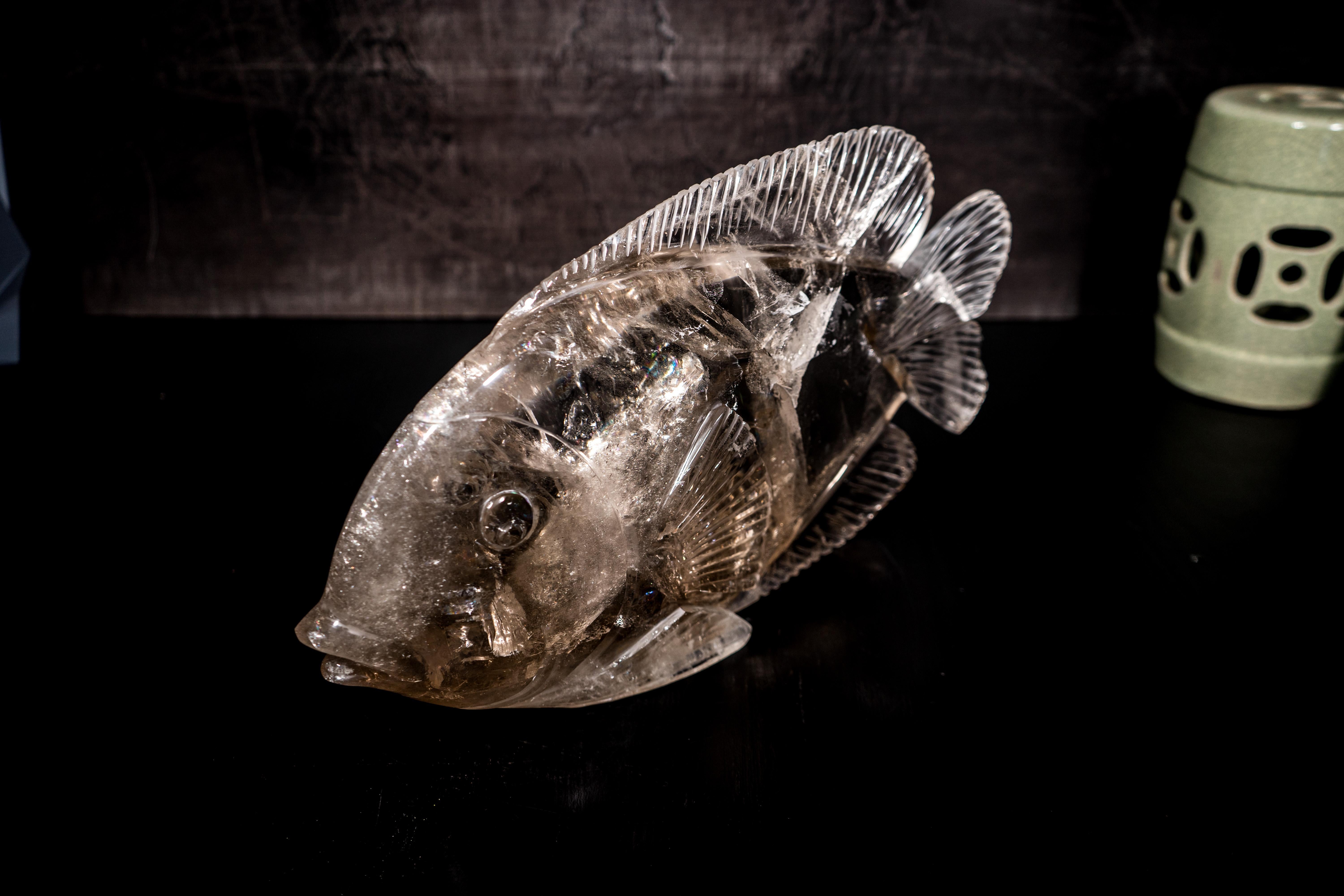 Escultura de Pez en Cristal de Cuarzo Claro Natural en venta 5