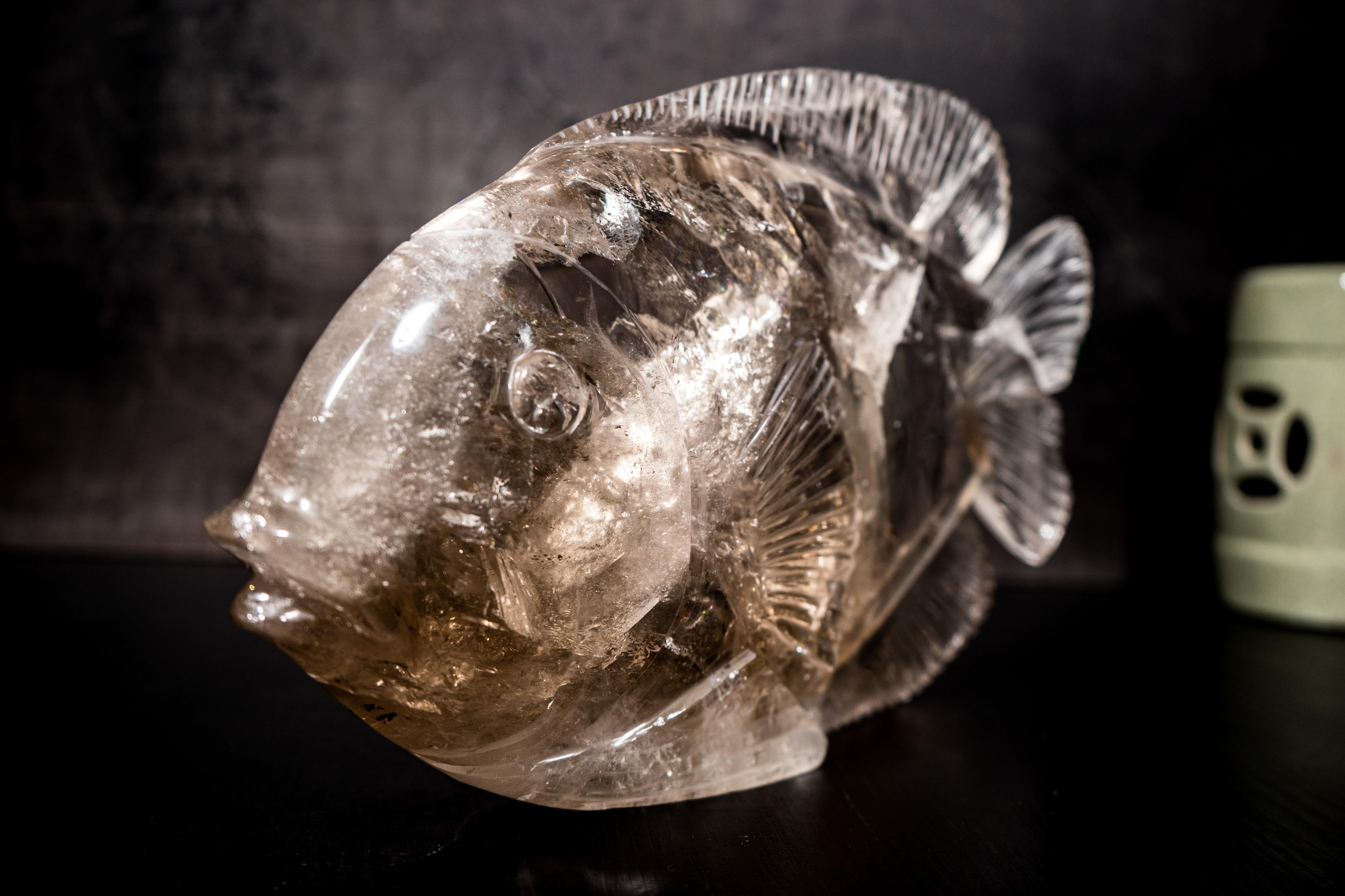 Escultura de Pez en Cristal de Cuarzo Claro Natural Siglo XXI y contemporáneo en venta