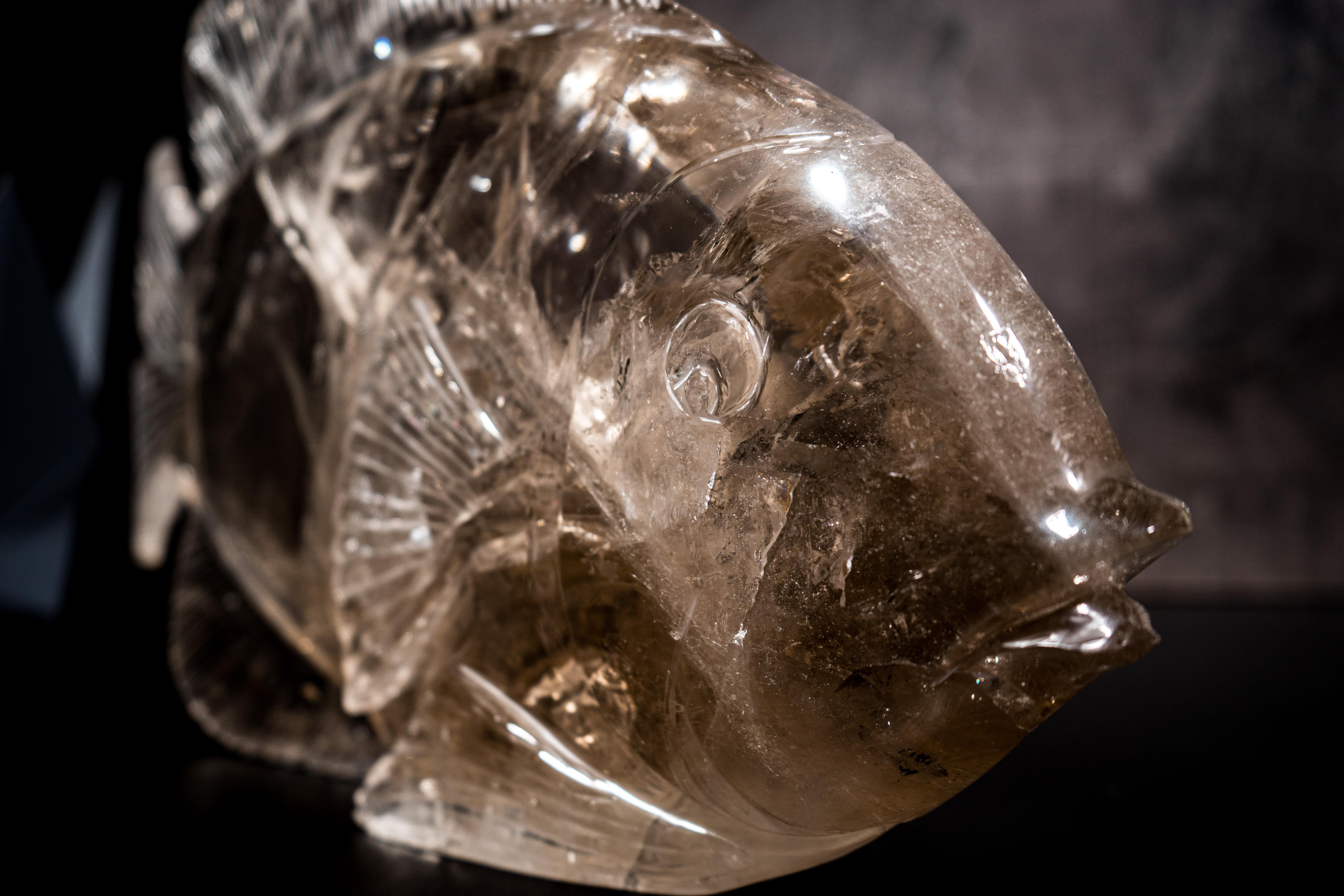 Escultura de Pez en Cristal de Cuarzo Claro Natural en venta 1