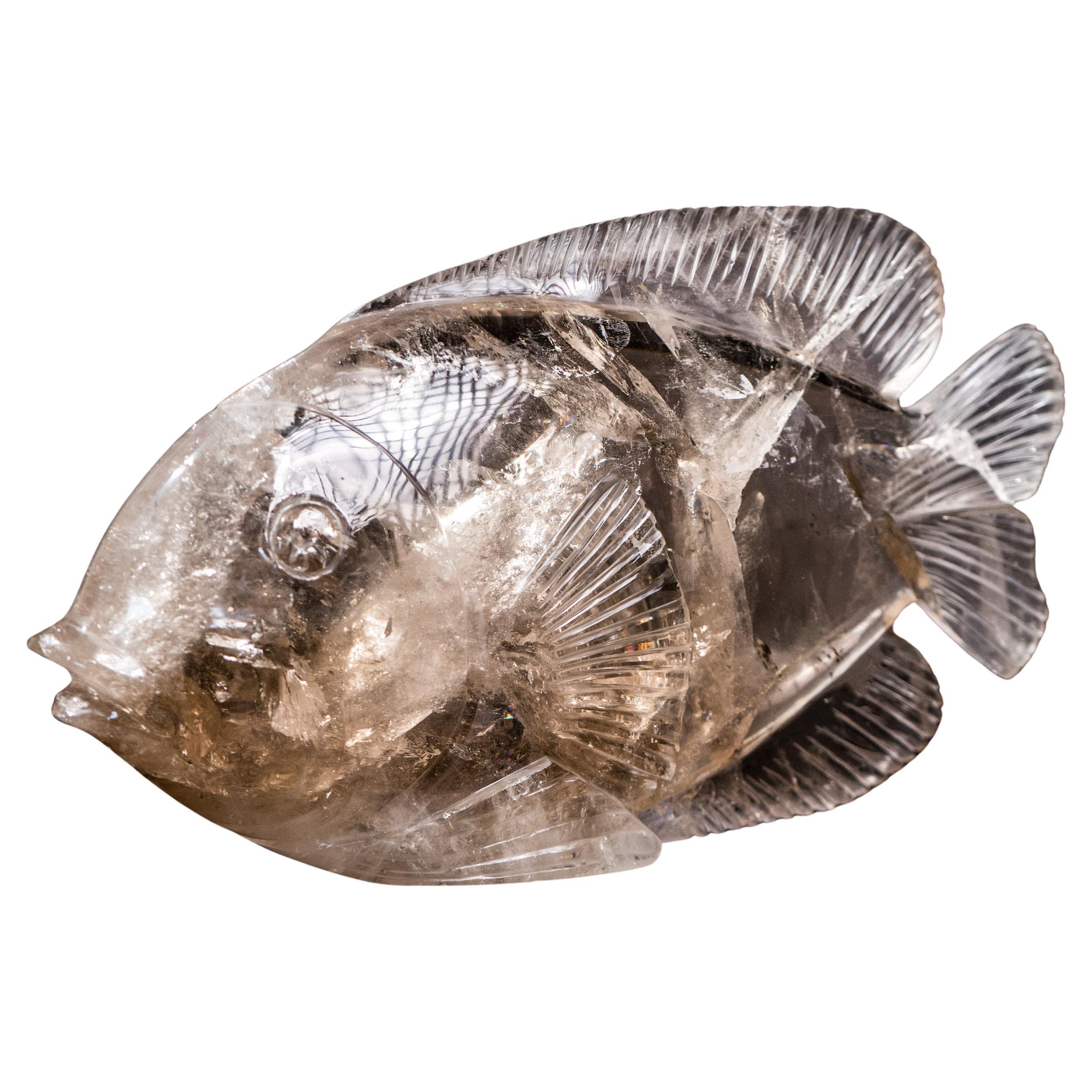 Scultura di pesce in cristallo di quarzo chiaro Nature