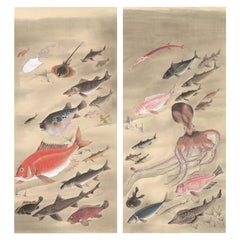 Fish and Sea Life Hand Painted Diptych