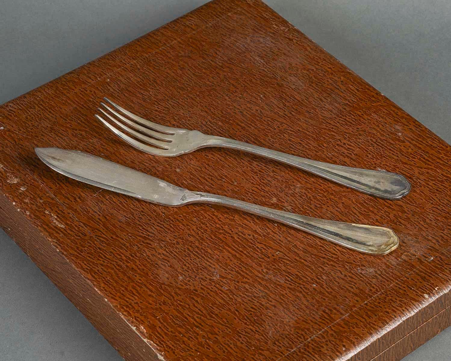 Modern Fish Service with 12 Forks and 12 Fish Knives by the Silversmith Christofle. For Sale