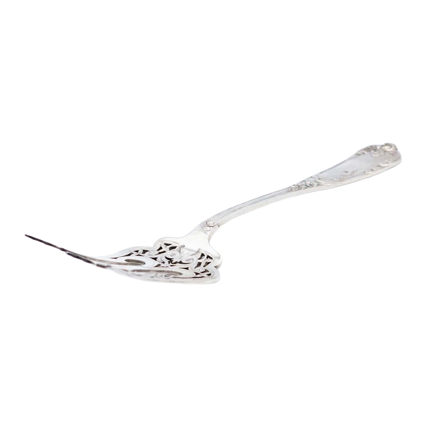 Fish serving fork in engraved silver For Sale