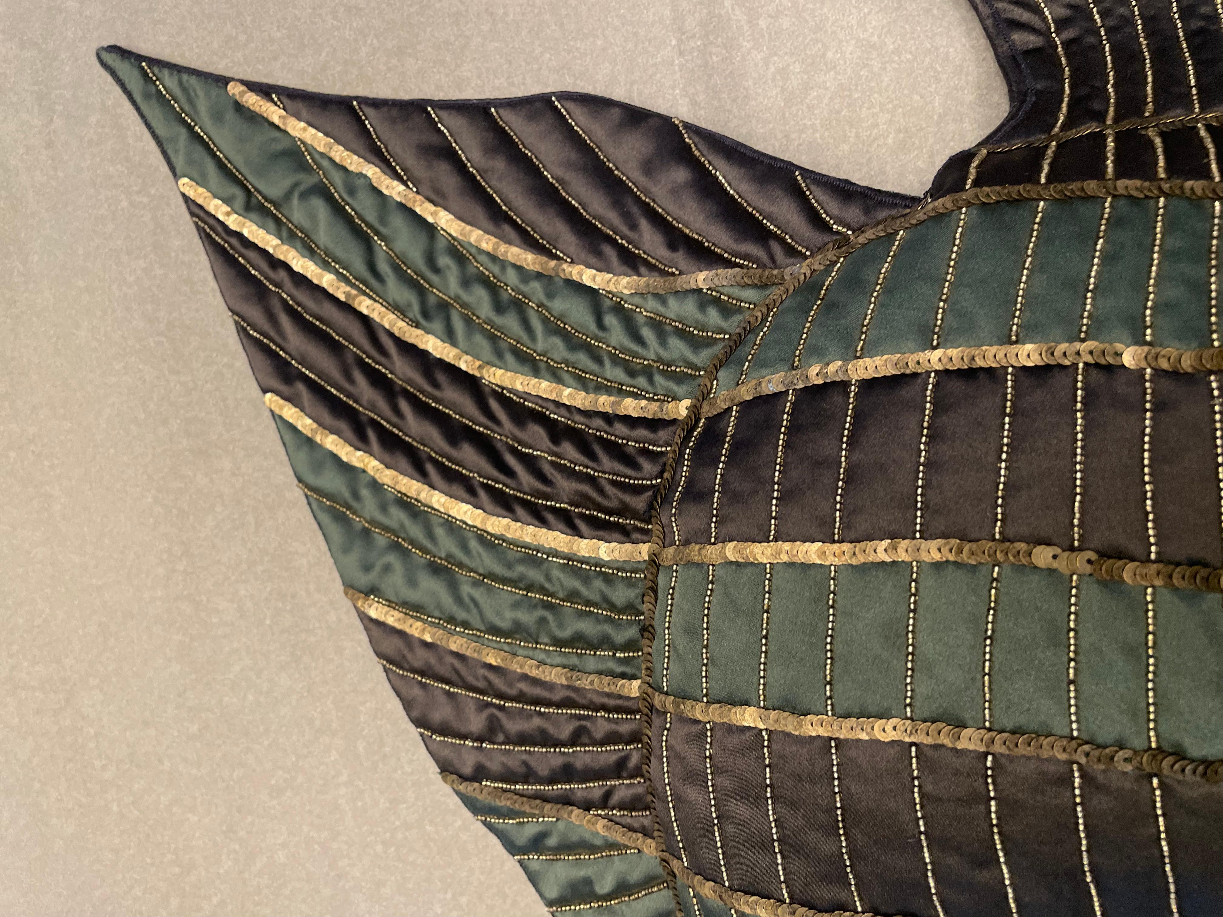 German Fish Shape Cushion Hand Embroidery On Silk With Silver Beads And Sequins For Sale