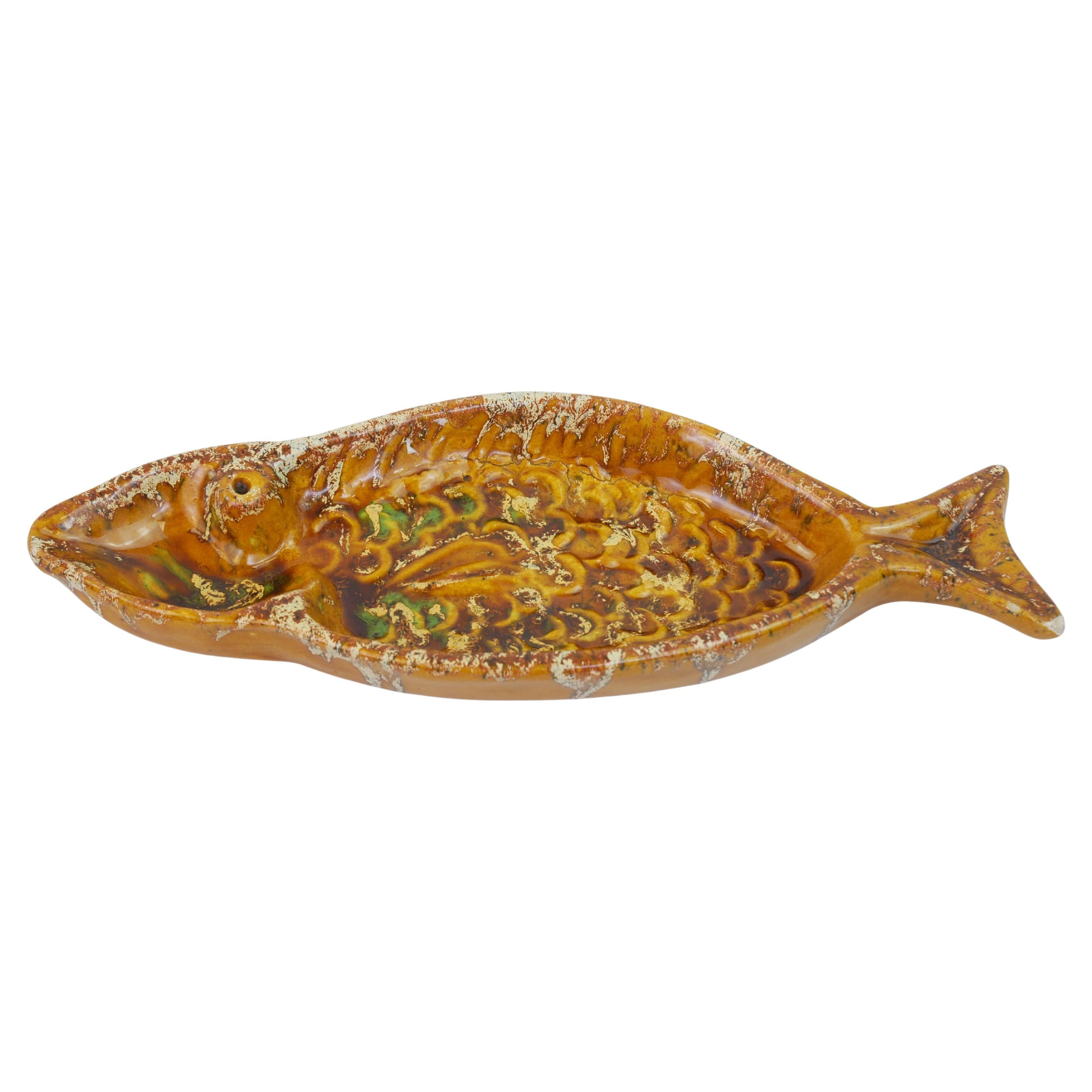 Platos decorativos en forma de pez / vide-poche de cerámica amarilla