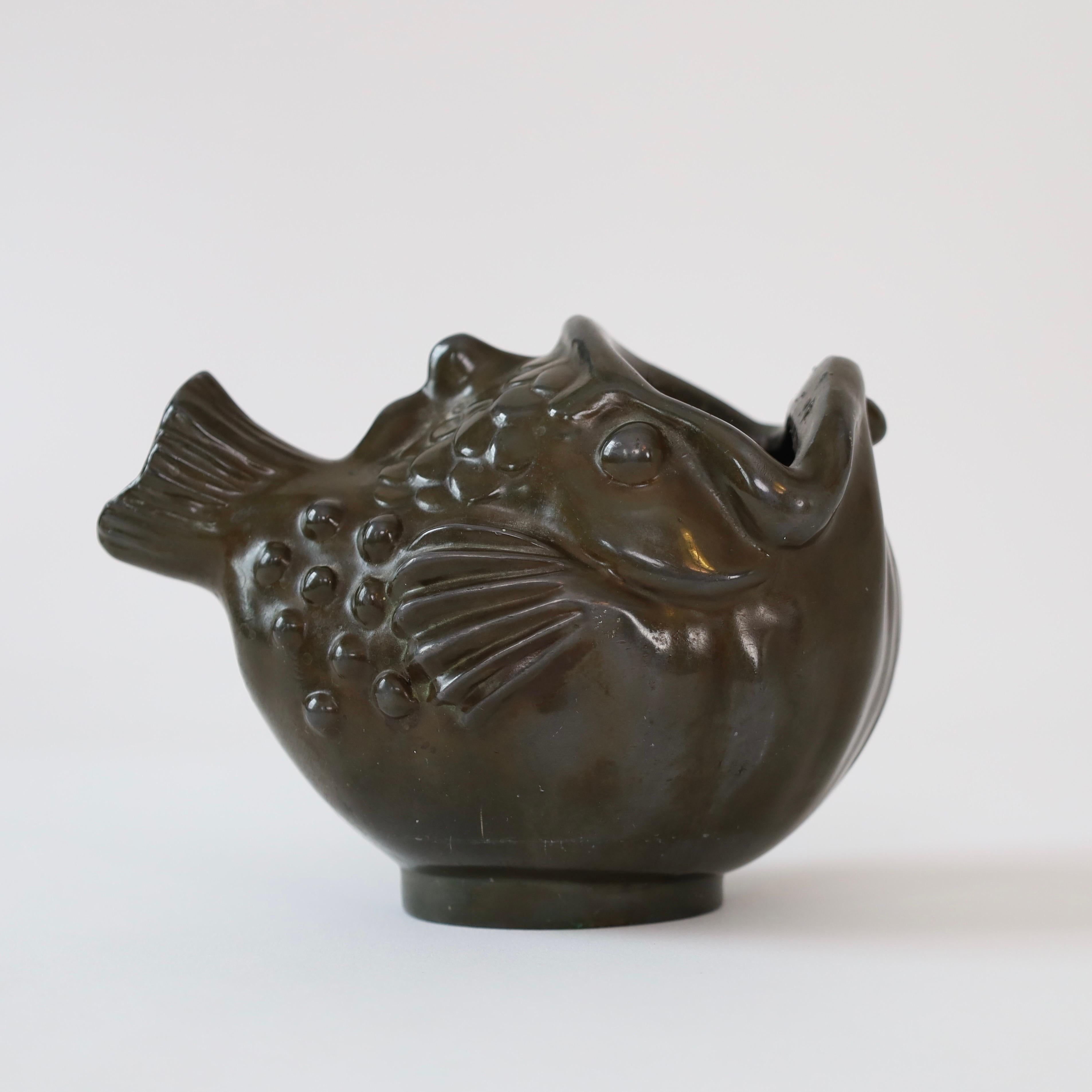 Metal Fish-shaped Art Deco Vase by Just Andersen, 1930s, Denmark For Sale