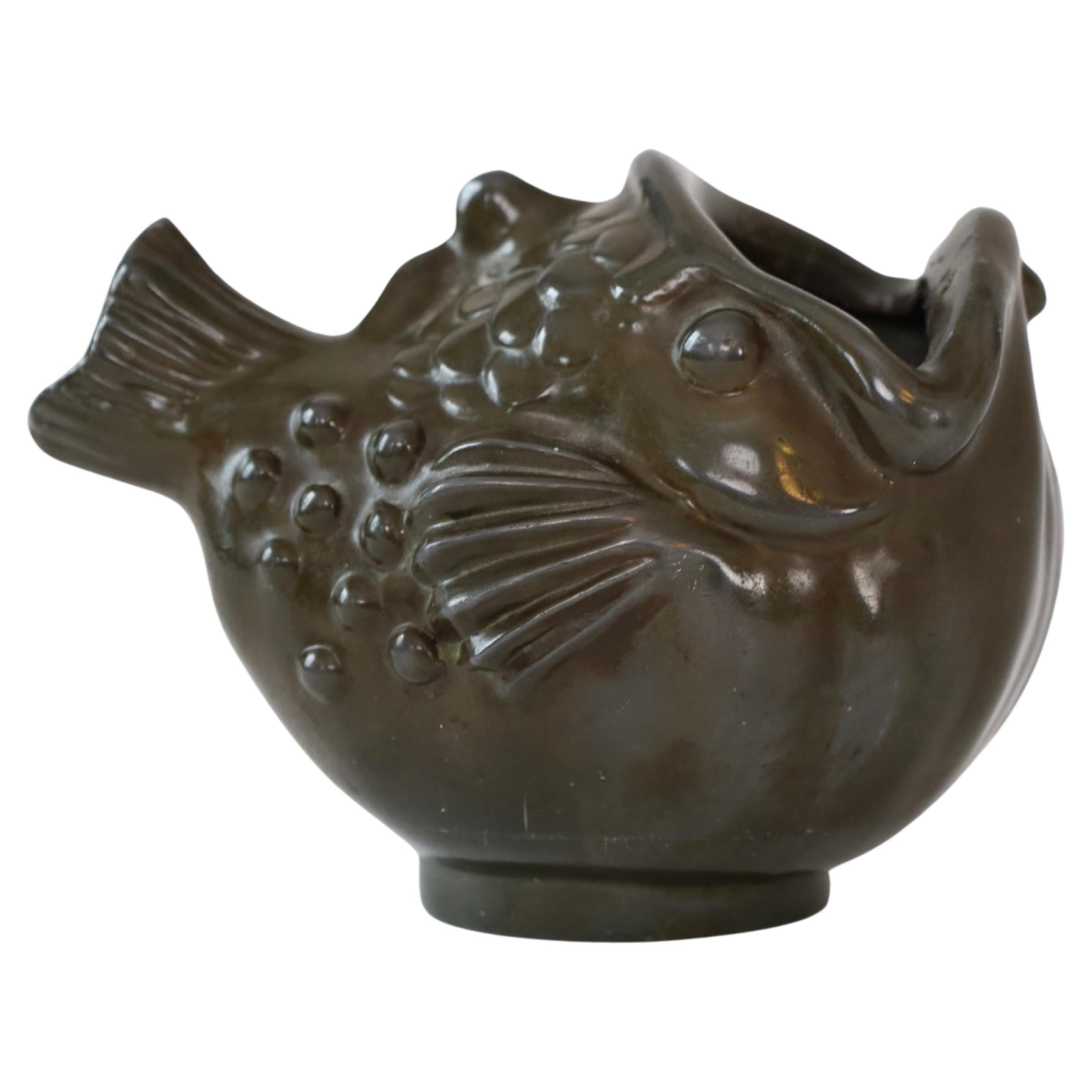 Fish-shaped Art Deco Diskometal Vase by Just Andersen, 1930s, Denmark