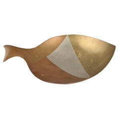 Fish-Shaped Centerpiece, Copper and Brass with Mixed Metals, E. Cabello, 1960s
