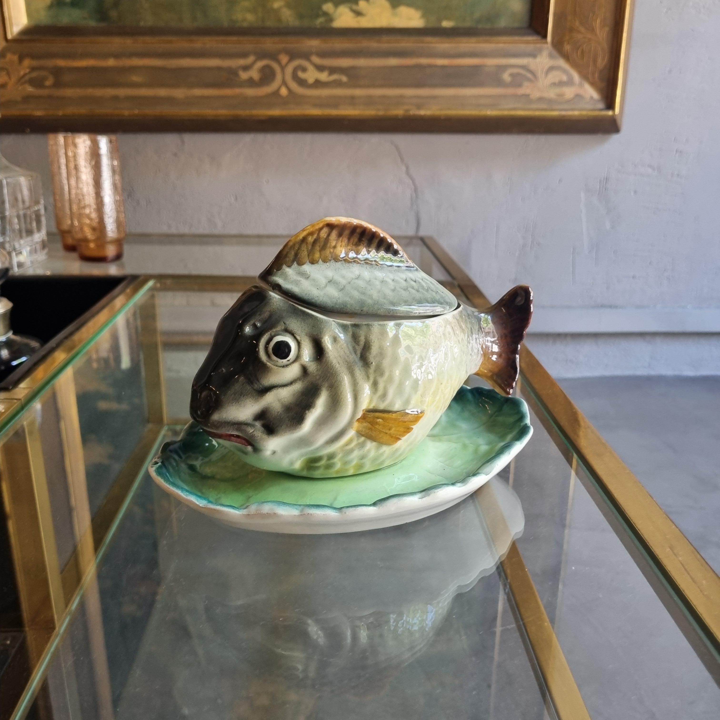 Fish Shaped Ceramic Sauce Tureen by Hispania CH Lladró In Good Condition For Sale In Barcelona, ES