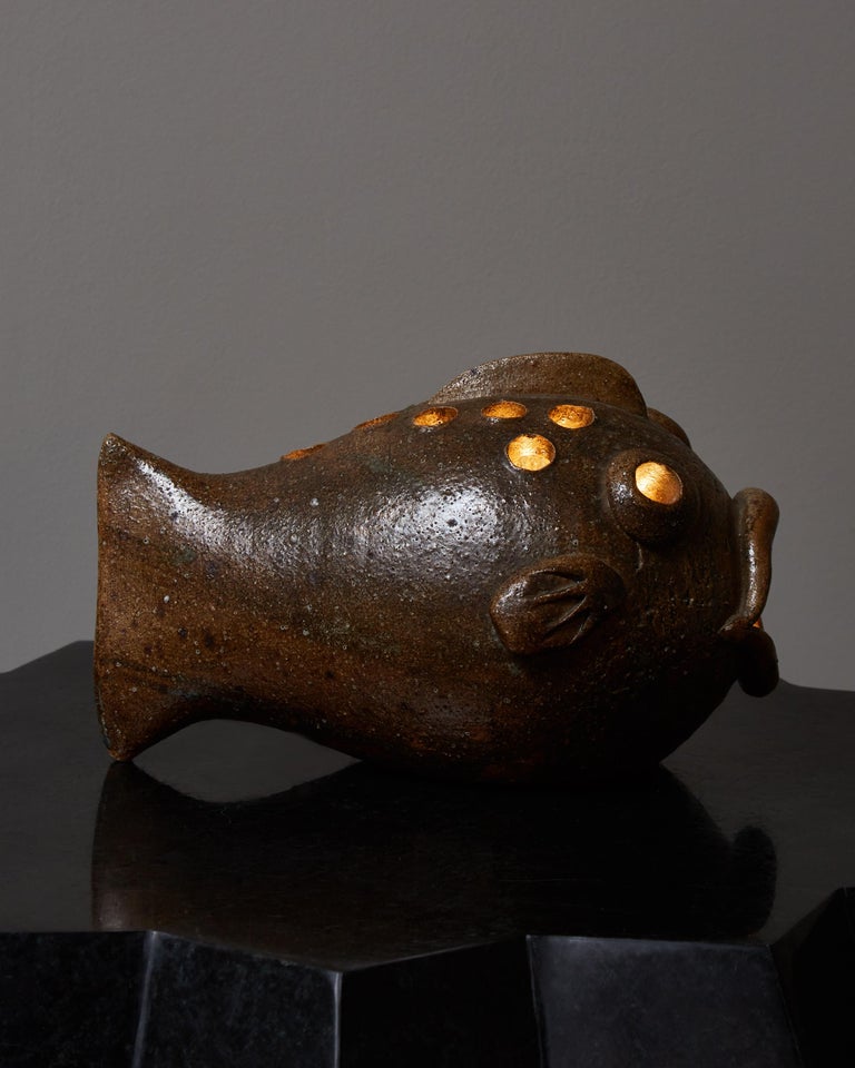 Mid-Century Modern Fish Shaped Ceramic Table Lamp For Sale