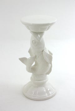 Fish Shaped Drinks End or Side Table in White Ceramic, Spain 1950