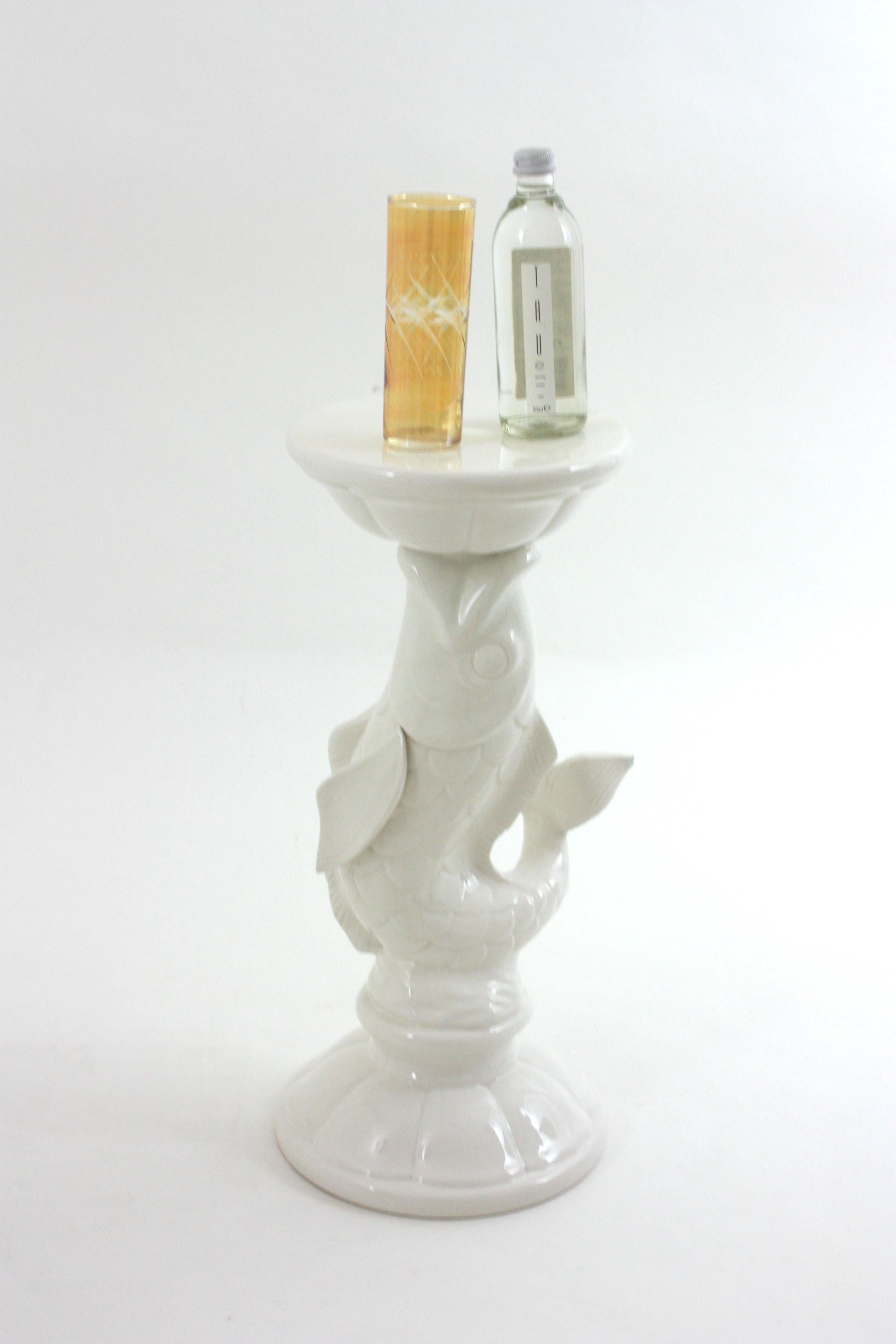 Mid-Century moderno Tavolino a forma di pesce in ceramica bianca, Spagna 1950 in vendita