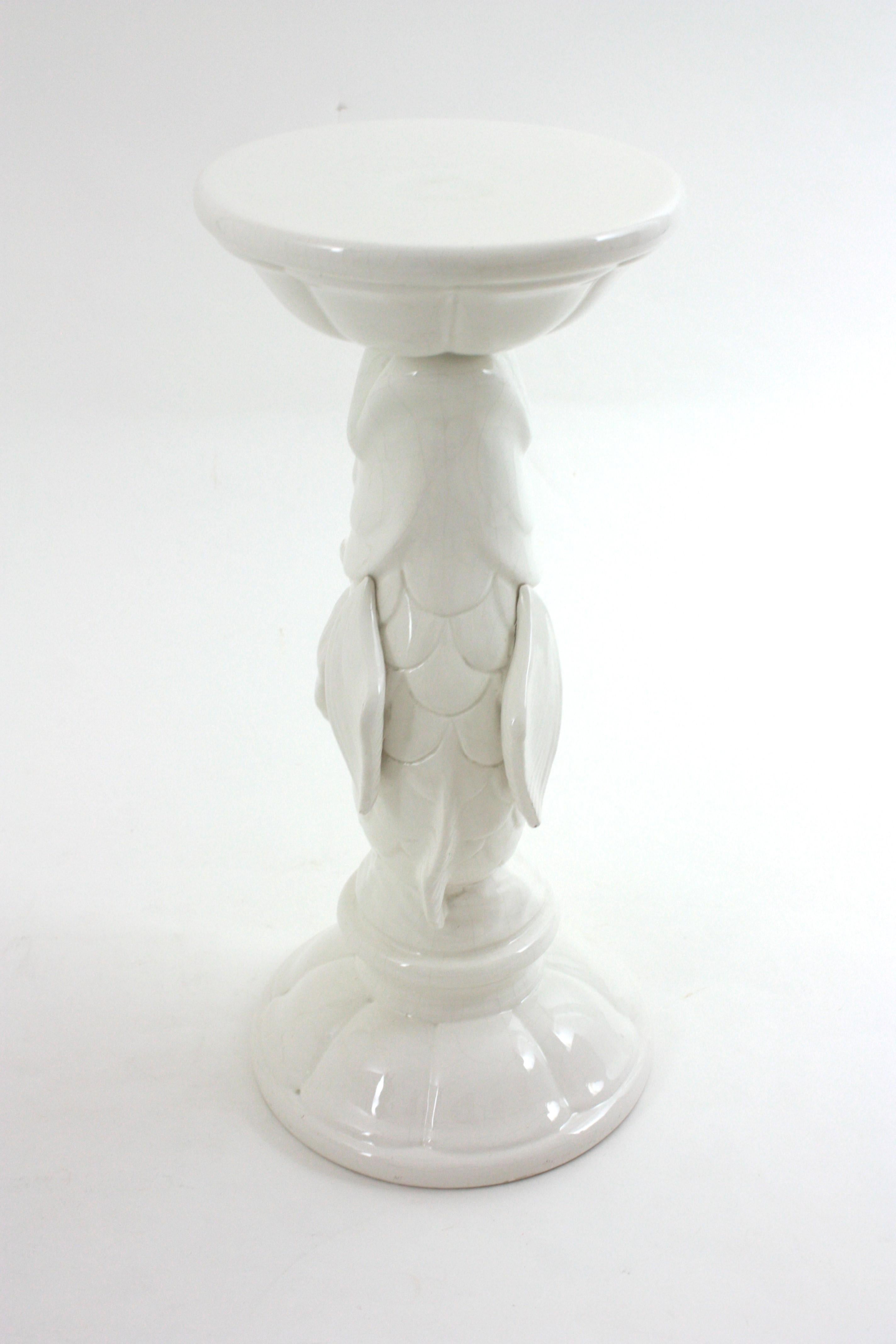 Tavolino a forma di pesce in ceramica bianca, Spagna 1950 in vendita 1